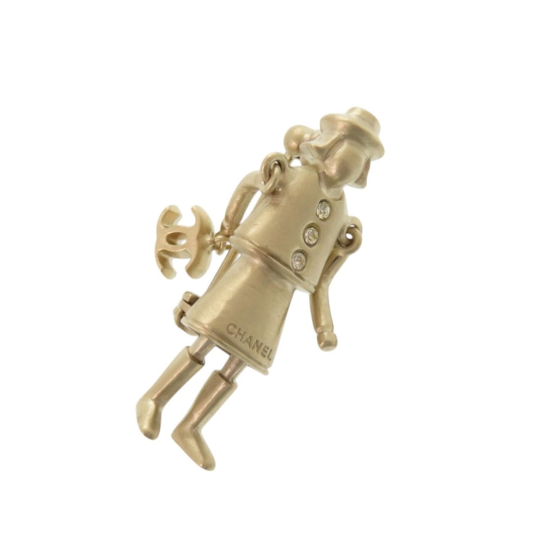 Chanel Mademoiselle Doll 05A Stone Coco Mark Champagne Gold Brooch 0085 CHANEL: --- Catalog ---Category: DesignType: BroochColor: Champagne gold, GoldGender: WomenMaterial: MetalCategory: GeneralBrand: ChanelCountry of Origin: Italy--- Item List ---Section: ConditionRanking: Rank