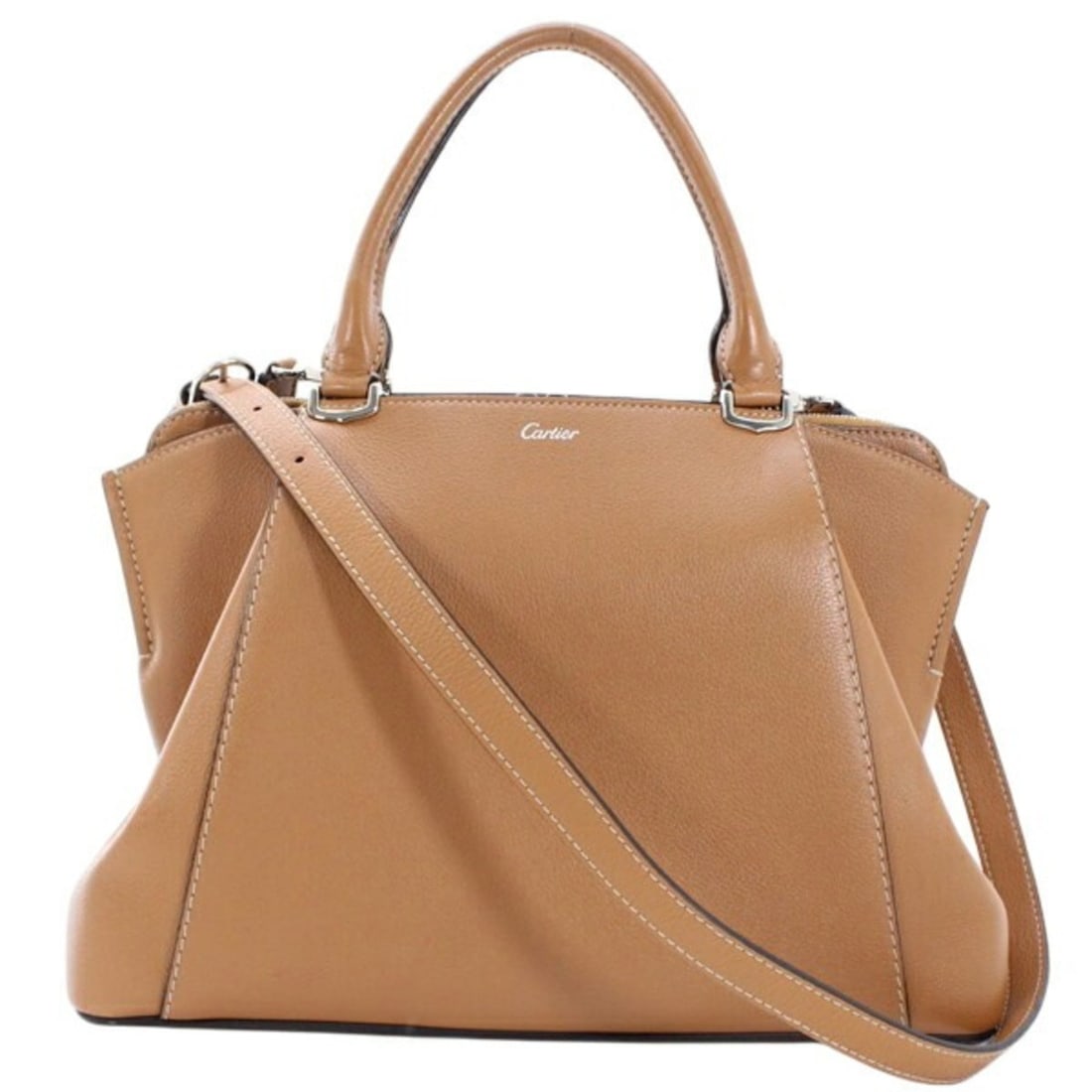 Cartier C de handbag/shoulder bag for women, light brown leather, TK2392: --- Catalog ---Category: SizeSize (HxWxD): 23cm x 24cm x 13cm / 9.05'' x 9.44'' x 5.11''Strap Length: 100cm - 120cm / 39.36'' - 47.24''Category: DesignType: Handbag, Shoulder bagColor: Light