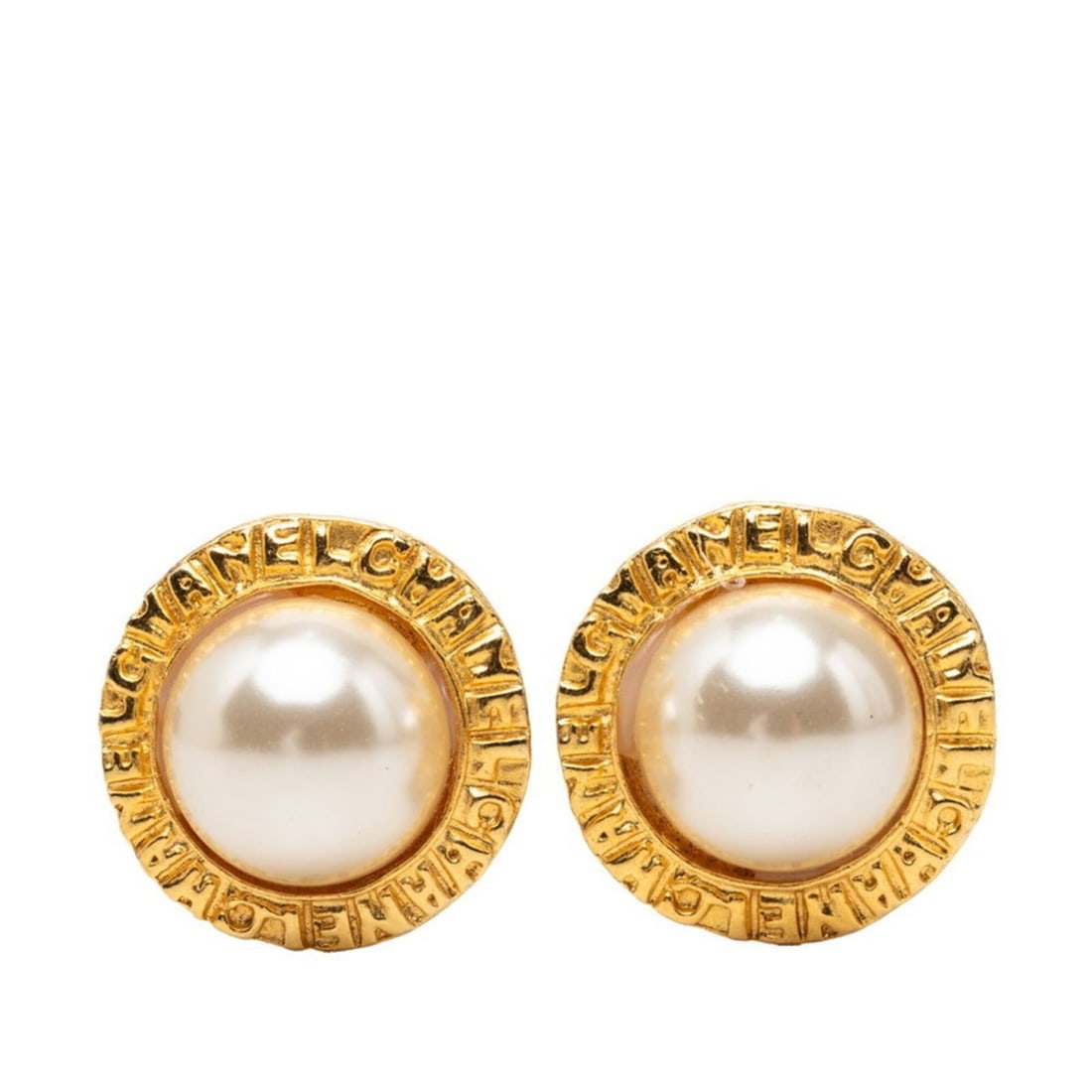 Chanel Logo Round Circle Earrings, Gold Plated Faux Pearl, GP (Gold) - Women's Earrings: --- Catalog ---Category: DesignType: Clip earringsColor: GoldGender: WomenMaterial: Gold platingCategory: GeneralBrand: Chanel--- Item List ---Section: ConditionRanking: Rank A Used - A few traces of