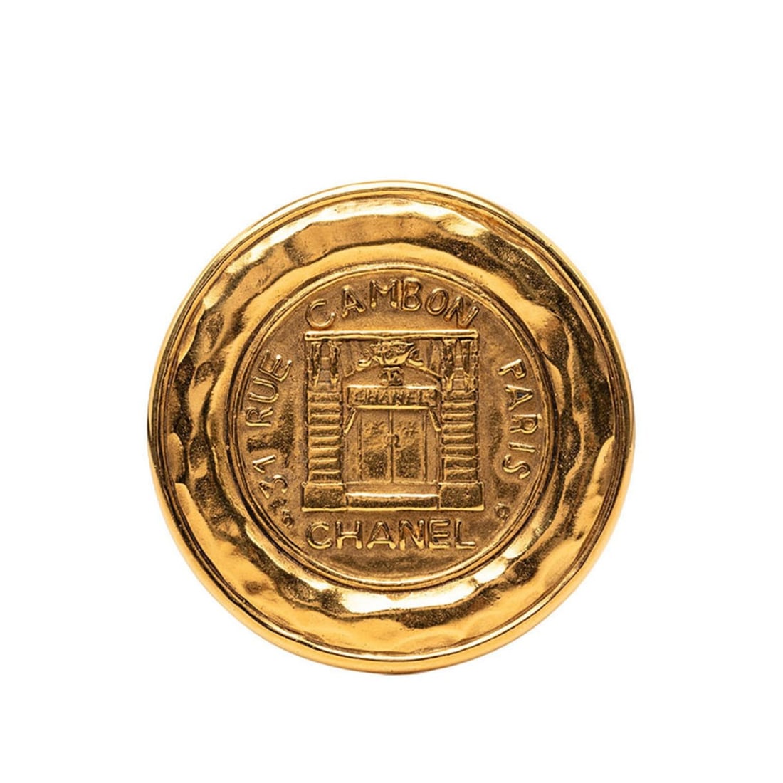 Chanel 31 RUE CAMBON Logo Round Brooch Gold Plated GP Women's CHANEL: --- Catalog ---Category: SizeSize (HxWxD): 5.2cm x 5.2cm / 2.04'' x 2.04''Category: DesignType: BroochColor: GoldGender: WomenMaterial: Gold platingCategory: GeneralBrand: Chanel--- Item List
