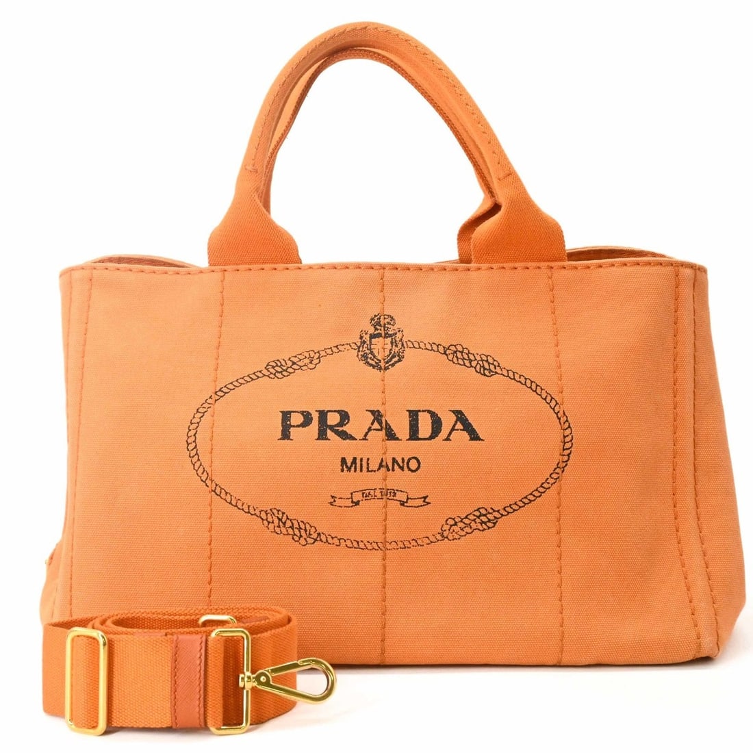 PRADA Canapa Tote Bag 35, Handbag, Shoulder Bag, Canvas, Orange, Women's: --- Catalog ---Category: SizeSize (HxWxD): 22cm x 35cm x 22cm / 8.66'' x 13.77'' x 8.66''Category: DesignType: Handbag, Shoulder bag, Tote bagColor: OrangeGender: WomenMaterial: Canvas Category: Gener