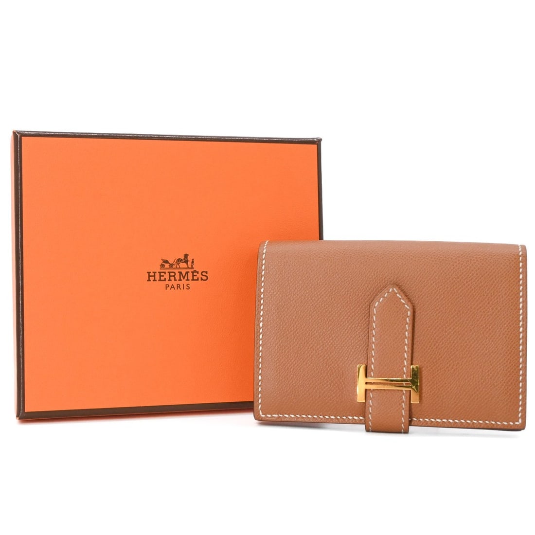 HERMES Bearn Mini Business Card Holder/Card Case/Wallet/Coin Purse Chevre Mysore Gold Brown: --- Catalog ---Category: DesignType: Card caseColor: Brown, Gold brownGender: Women,MenMaterial: Chevre myzore leather Category: GeneralBrand: HermesCountry of Origin: FranceCategory: Physical Propert