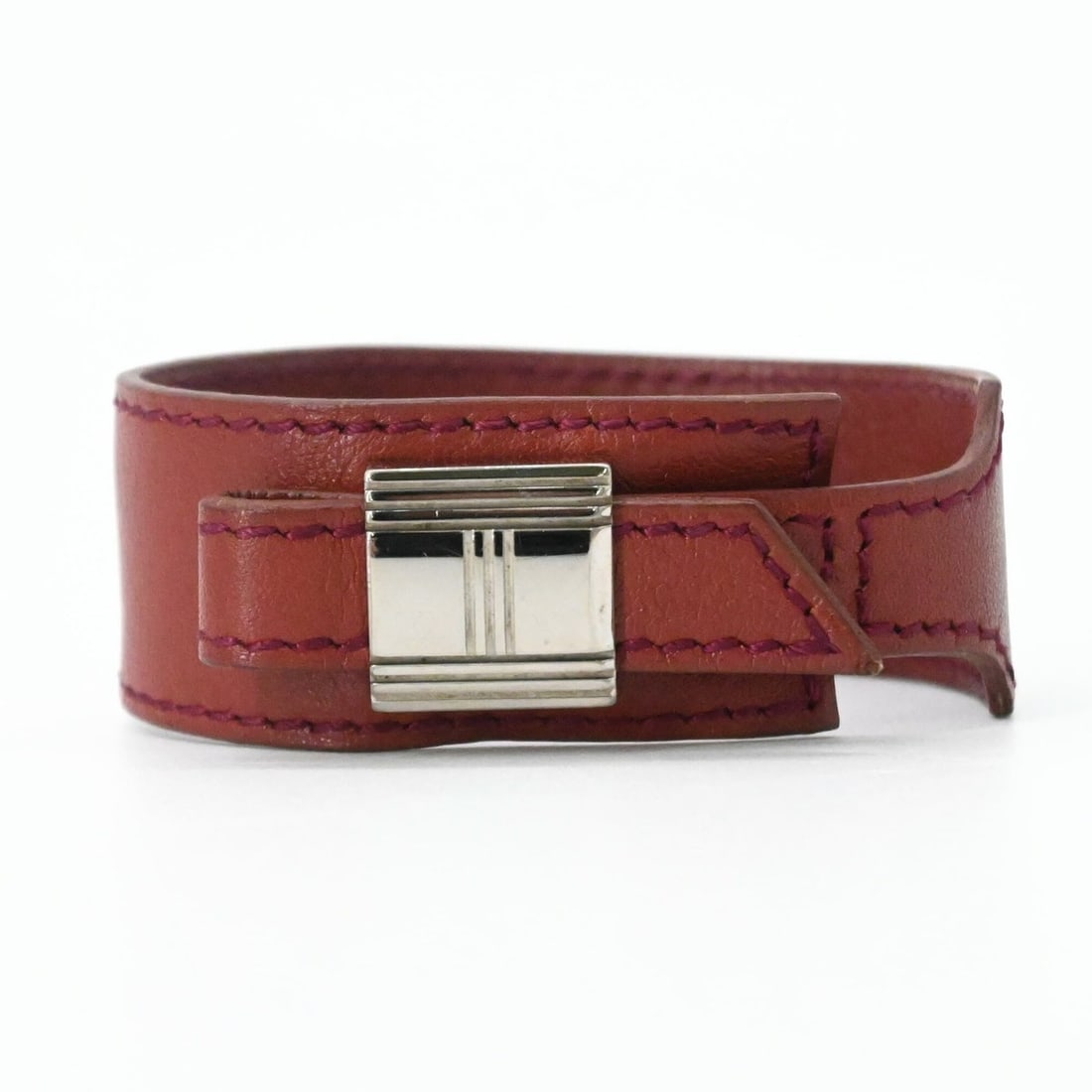 HERMES Touareg Artemis Leather Bracelet Bangle, Red and Silver (1 of 16)