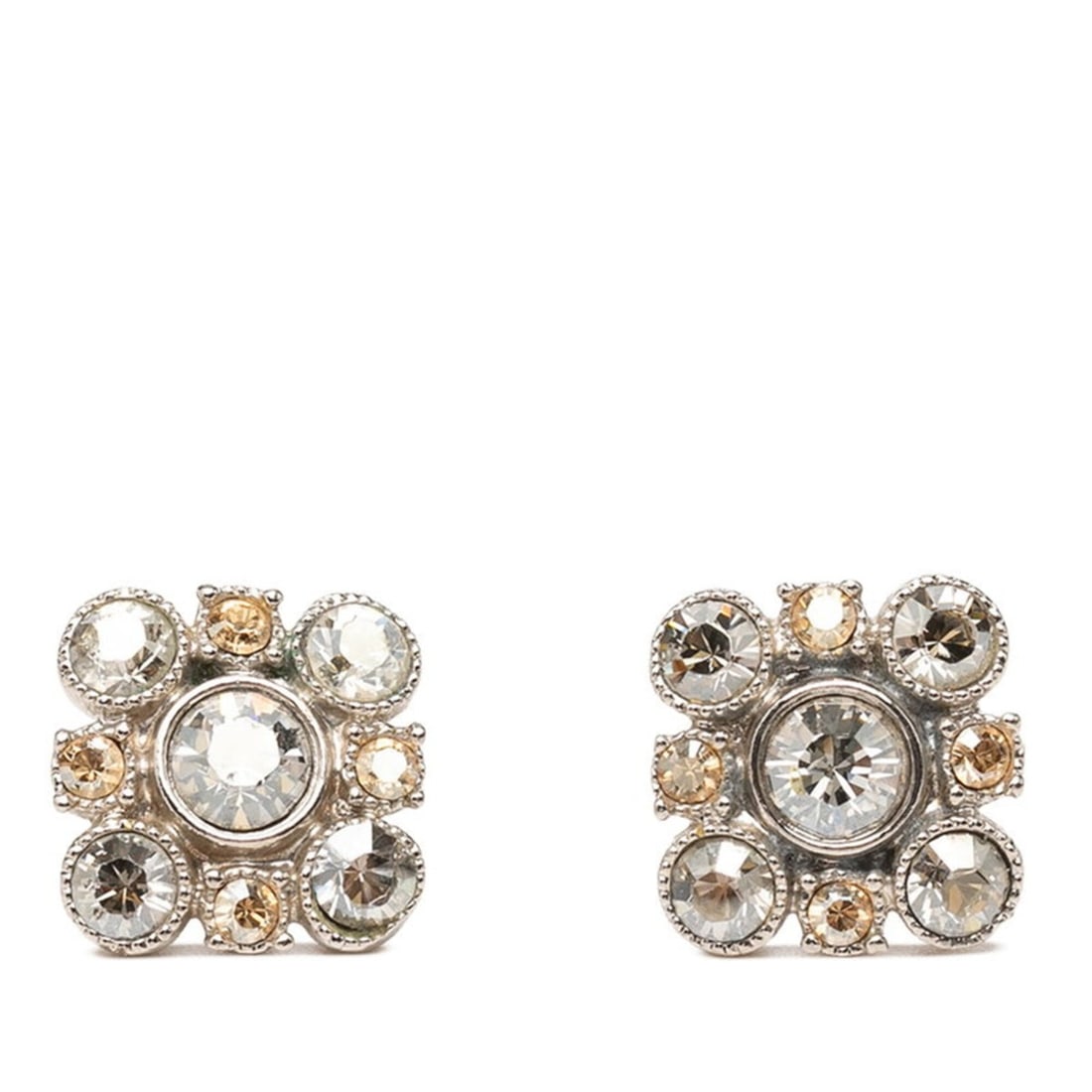 Chanel Rhinestone Earrings, Silver Metal, Women's: --- Catalog ---Category: DesignType: Stud earringsColor: SilverGender: WomenMaterial: Metal, RhinestoneCategory: GeneralBrand: Chanel--- Item List ---Section: ConditionRanking: Rank AB Used - Traces o