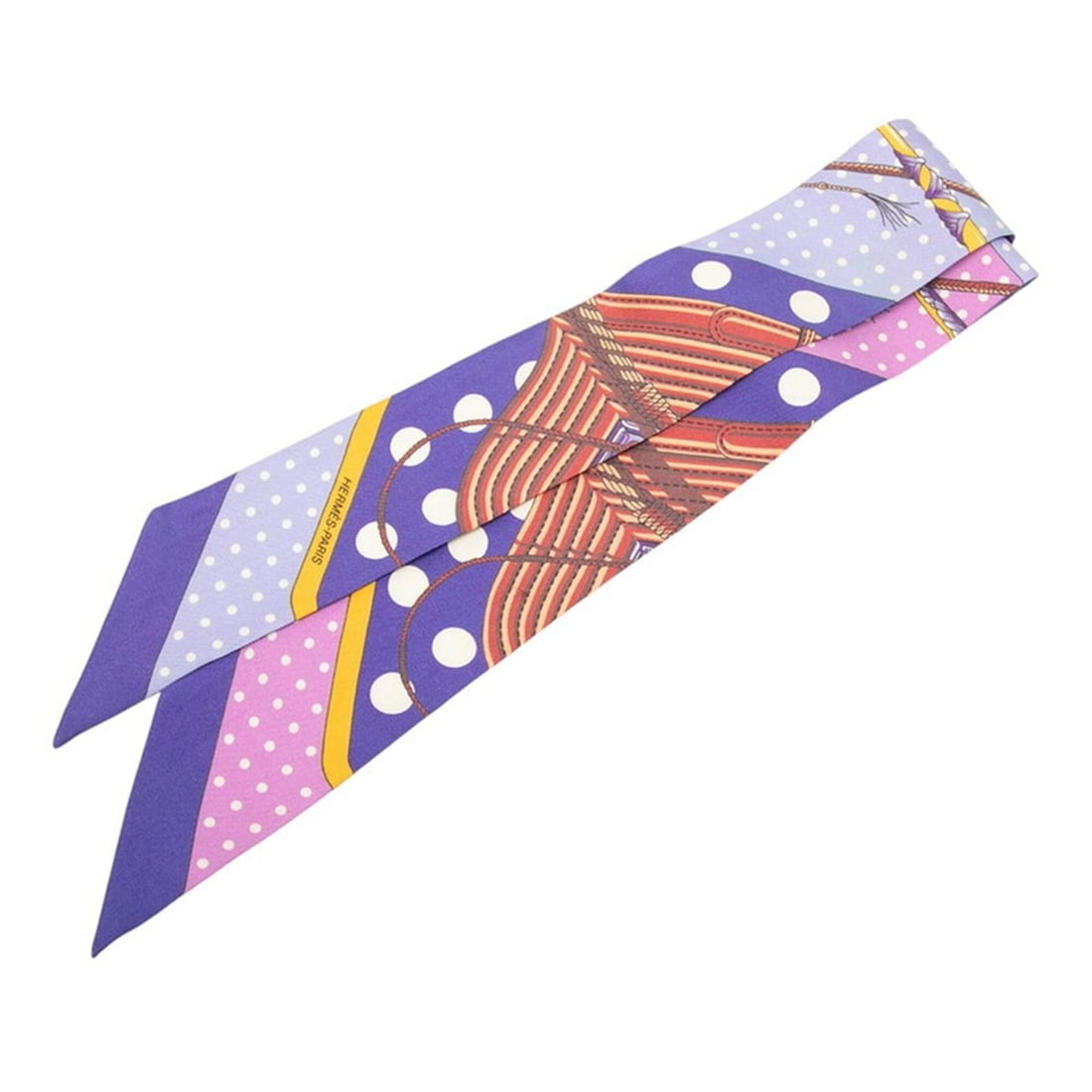 Hermes Twilly Clic-Clac a Pois Scarf/Muffler, Purple, Silk, Women's: --- Catalog ---Category: SizeSize (LxW): 86cm x 5cm / 33.85'' x 1.96''Category: DesignType: ScarfColor: PurpleGender: WomenMaterial: Silk Category: GeneralBrand: Hermes--- Item List ---Section: Condit