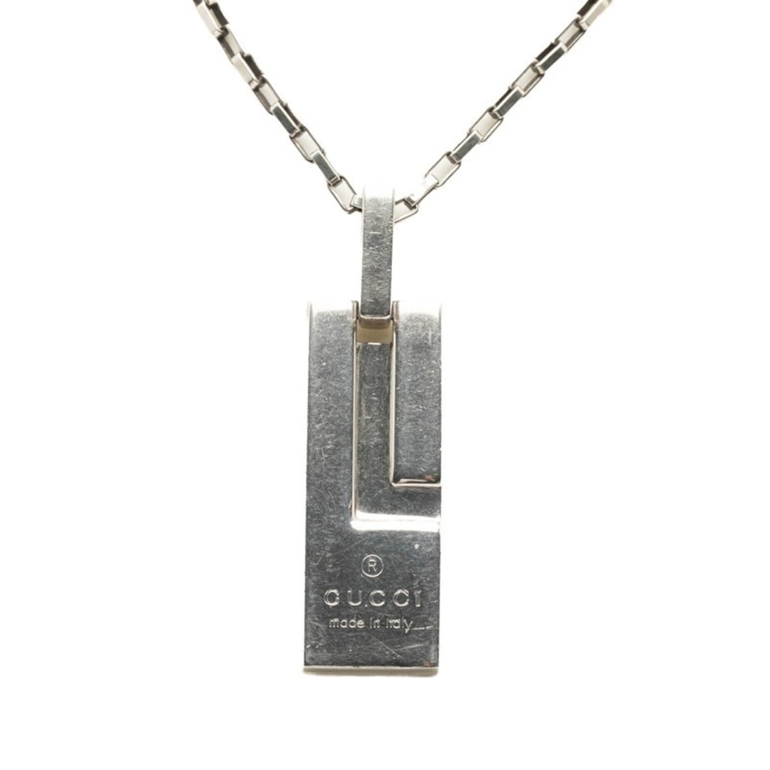 Gucci Logo Plate Chain Pendant Necklace 145170 SV925 Silver Women's GUCCI (1 of 9)