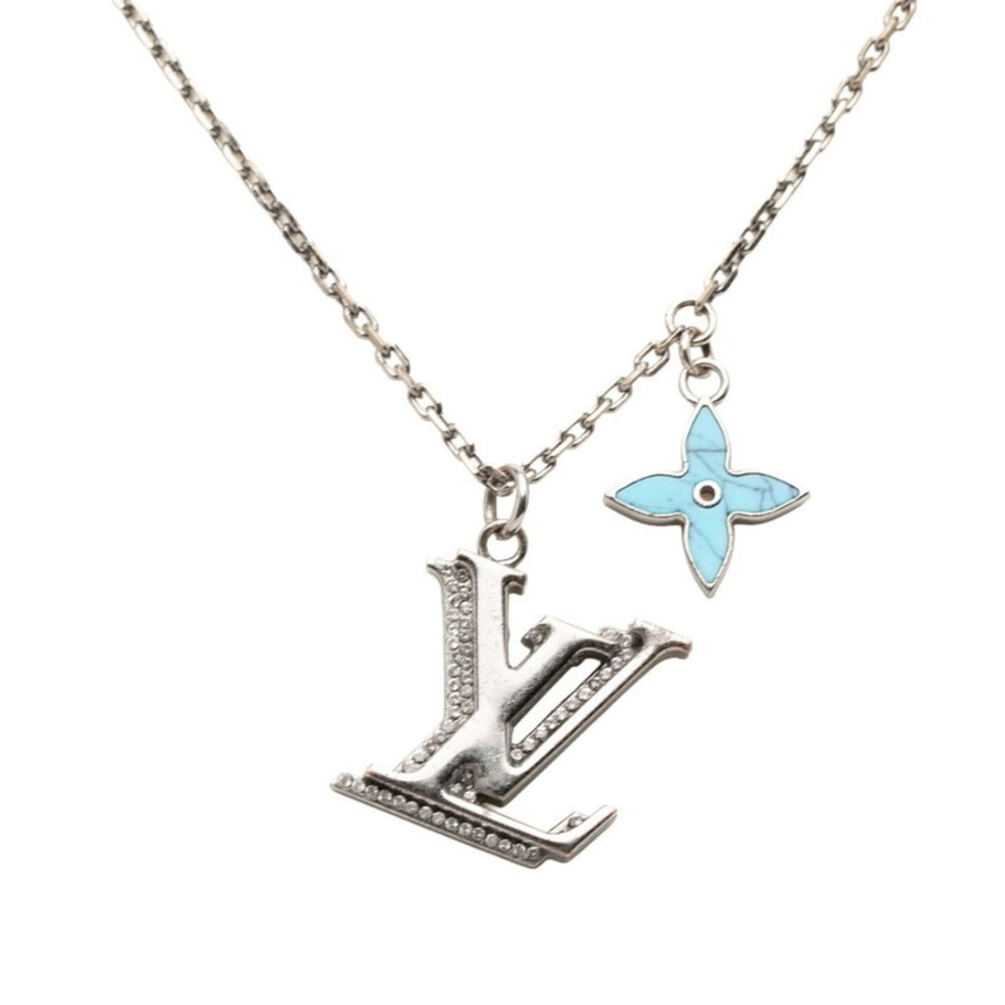 Louis Vuitton LV Initial Pendant Necklace M80208 Silver Blue Metal Rhinestone Women's LOUIS VUITTON: --- Catalog ---Category: SizePendant Size: 24.8mm x 25.2mm / 0.97'' x 0.99''Neck Circumference: 65 cm / 25.59''Category: DesignColor: Blue, SilverGender: WomenMaterial: Metal, RhinestoneNecklace Type: