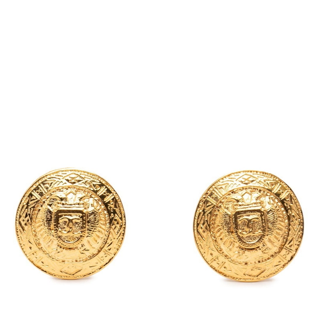 Chanel Vintage Coco Mark Earrings, Gold Plated, Women's CHANEL: --- Catalog ---Category: SizeSize (HxWxD): 29.40mm x 29.40mm / 1.16'' x 1.16''Category: DesignType: Clip earringsColor: GoldGender: WomenCategory: GeneralBrand: Chanel--- Item List ---Section: