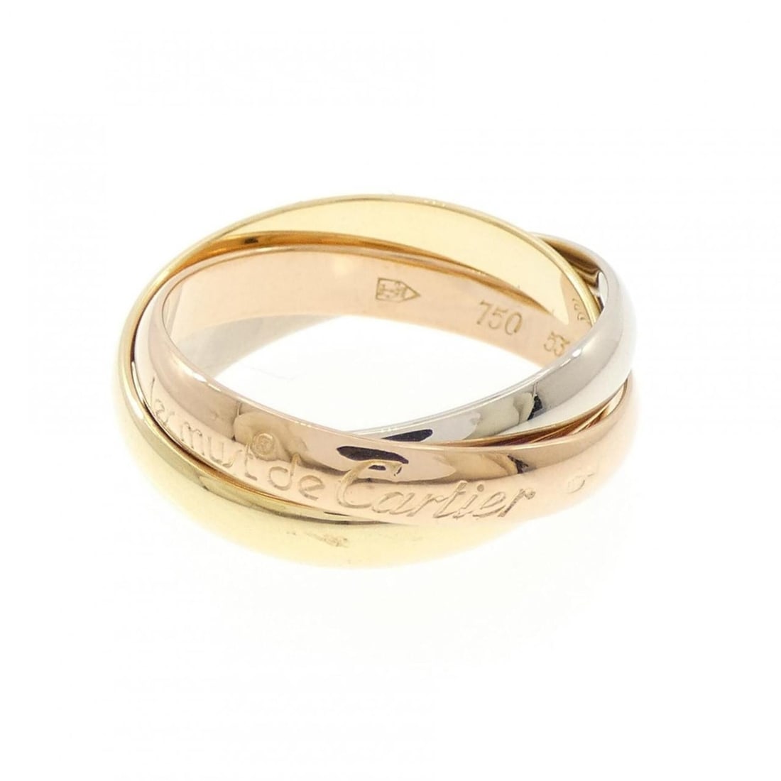 Cartier Trinity Ring: --- Catalog ---Category: SizeUS Size: 6.5Brand Size: 53Category: DesignType: Band ringColor: Pink gold, White gold, Yellow goldGender: WomenMaterial: Pink gold (18K), White gold (18K), Yellow gold