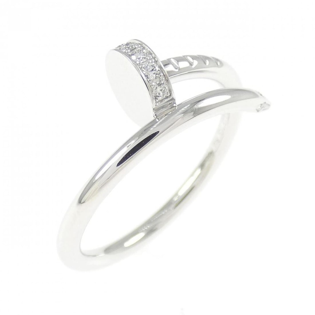 Cartier Juste un Clou Ring: --- Catalog ---Category: SizeUS Size: 5.5Brand Size: 50Category: DesignType: Band ringColor: White goldStone: DiamondGender: WomenMaterial: White gold (18K)Category: GeneralBrand: Cartier--- Item List