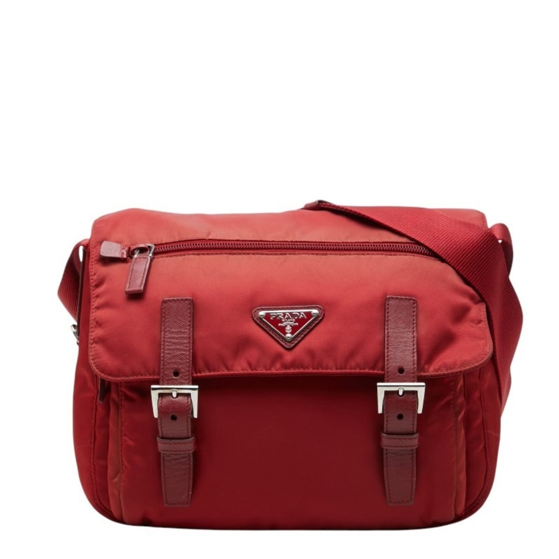 Prada Triangle Logo Plate Crossbody Shoulder Bag, Red Nylon Leather, Women's PRADA: --- Catalog ---Category: SizeStrap Drop: 61.5cm / 24.21''Size (HxWxD): 23.5cm x 26cm x 10.5cm / 9.25'' x 10.23'' x 4.13''Category: DesignType: Shoulder bagColor: Red colorGender: WomenClosure: ZipperM