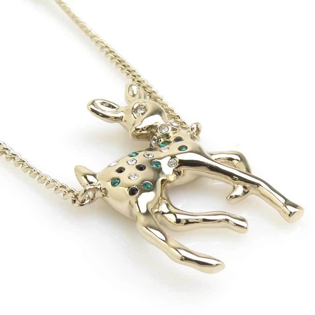 Chanel Bambi Necklace, Metal, Faux Pearl, Gold, Off-White, Green, Women's, e61950a: --- Catalog ---Category: SizePendant Size: 30mm x 20mm / 1.18'' x 0.78''Neck Circumference: 51 cm - 68 cm / 20.07'' - 26.77''Category: DesignColor: Gold, Green, Off-whiteGender: WomenMaterial: Artific