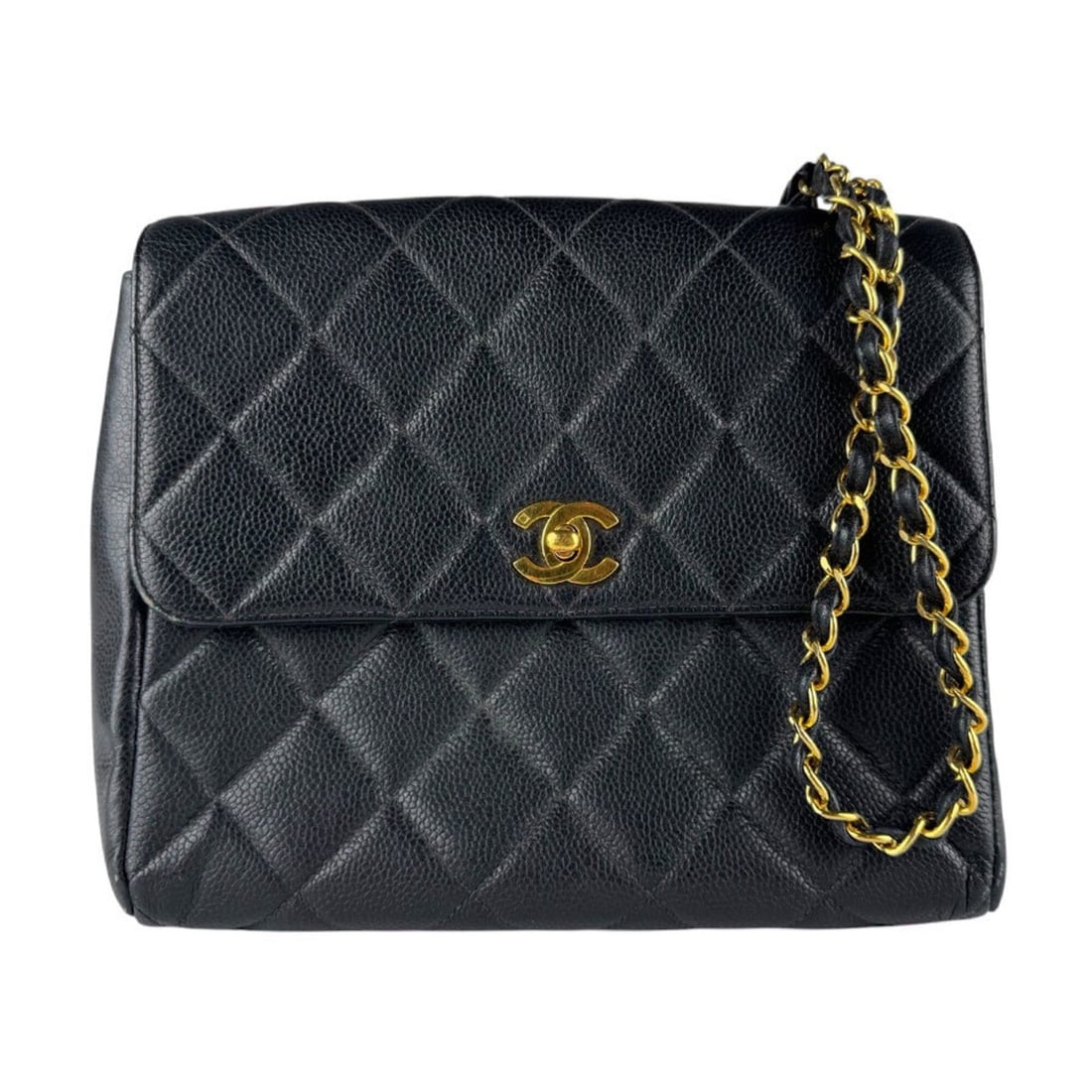 Chanel CHANEL Shoulder Bag, Caviar Leather, Black & Gold, Women's z9899: --- Catalog ---Category: SizeSize (HxWxD): 21cm x 23cm x 8cm / 8.26'' x 9.05'' x 3.14''Category: DesignType: Shoulder bagColor: BlackGender: WomenMaterial: Grained Calfskin Category: GeneralBrand: Cha