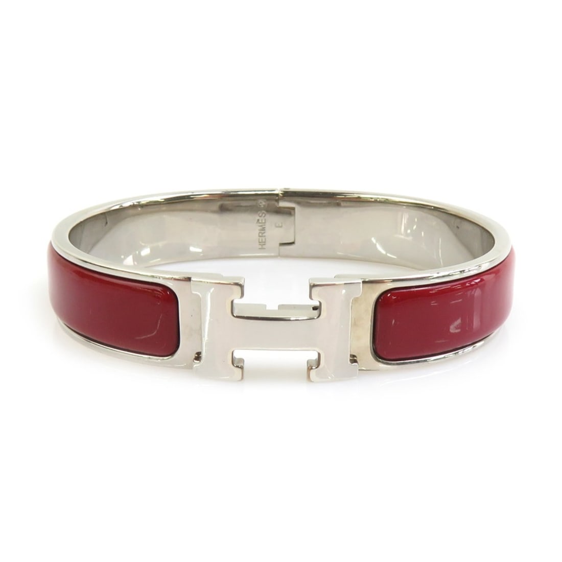 Hermes HERMES Bangle Bracelet Clic Clack H Metal Enamel Silver Dark Red Women's e61955j (1 of 10)