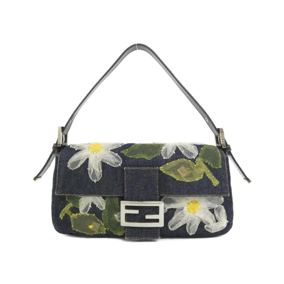 Fendi Baguette 26424 Shoulder Bag: --- Catalog ---Category: SizeSize (HxWxD): 15cm x 26cm x 4cm / 5.9'' x 10.23'' x 1.57''Category: DesignType: Shoulder bagColor: Green, Navy, White, YellowGender: WomenMaterial: Denim Hardware Color: