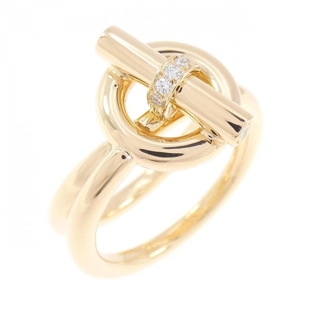 Hermes diamond ring: --- Catalog ---Category: SizeJP Size: 10.0US Size: 5.5Category: DesignType: Band ringGender: WomenMaterial: Yellow gold (18K)Category: GeneralBrand: Hermes--- Item List ---Section: ConditionRanking: R