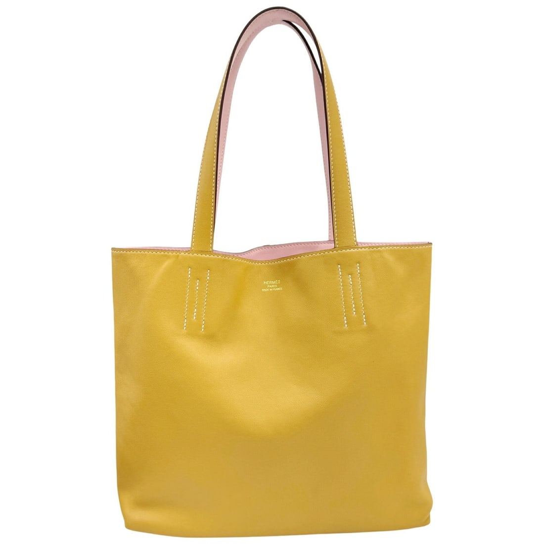 HERMES Double Sens 28 Tote Bag, Curry Rose Sakura Leather, Women's: --- Catalog ---Category: SizeSize (HxWxD): 34cm x 28cm x 9cm / 13.38'' x 11.02'' x 3.54''Category: DesignType: Tote bagColor: Rose sakuraGender: WomenMaterial: Leather Category: GeneralBrand: Hermes--