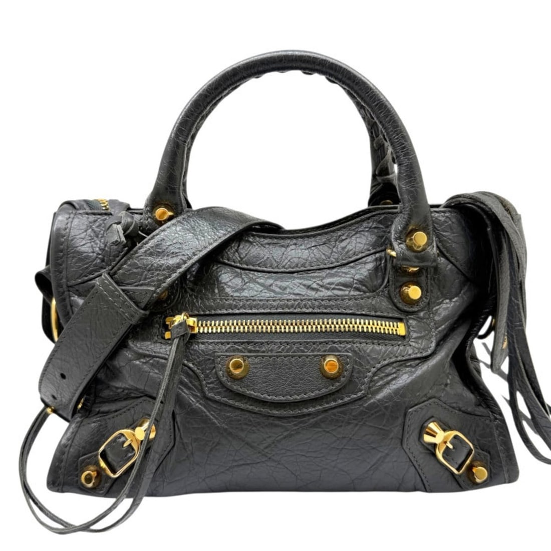 BALENCIAGA Mini City 528147 Arena Lambskin Grey Handbag Shoulder Bag for Women: --- Catalog ---Category: SizeSize (HxWxD): 15cm x 24cm x 6cm / 5.9'' x 9.44'' x 2.36''Category: DesignType: Handbag, Shoulder bagColor: GrayGender: WomenMaterial: Leather Leather/Fur Type: Lamb leathe