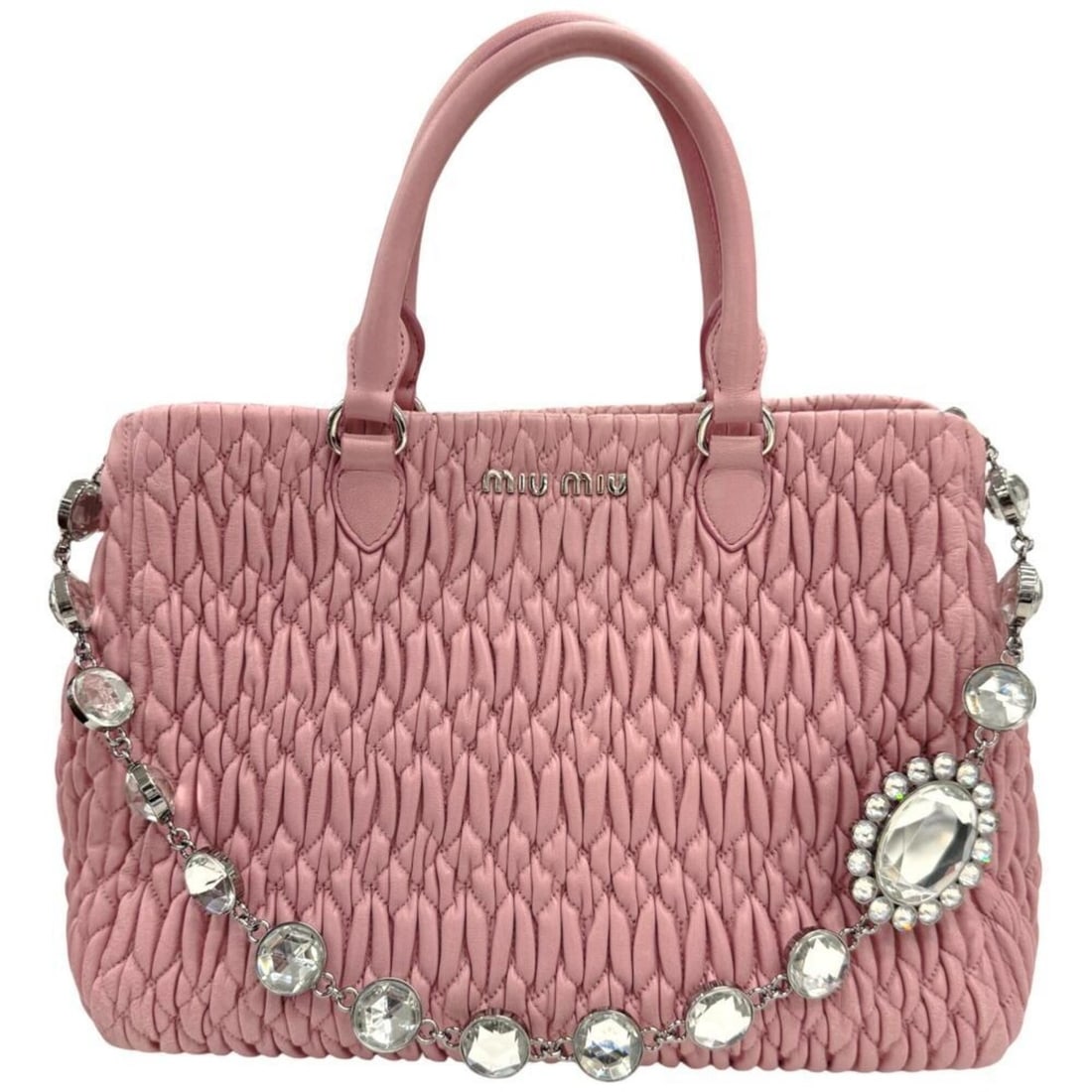 MIUMIU Miu Matelassé Nappa Crystal Leather Pink Handbag Shoulder Bag with Rhinestones for Women (1 of 15)