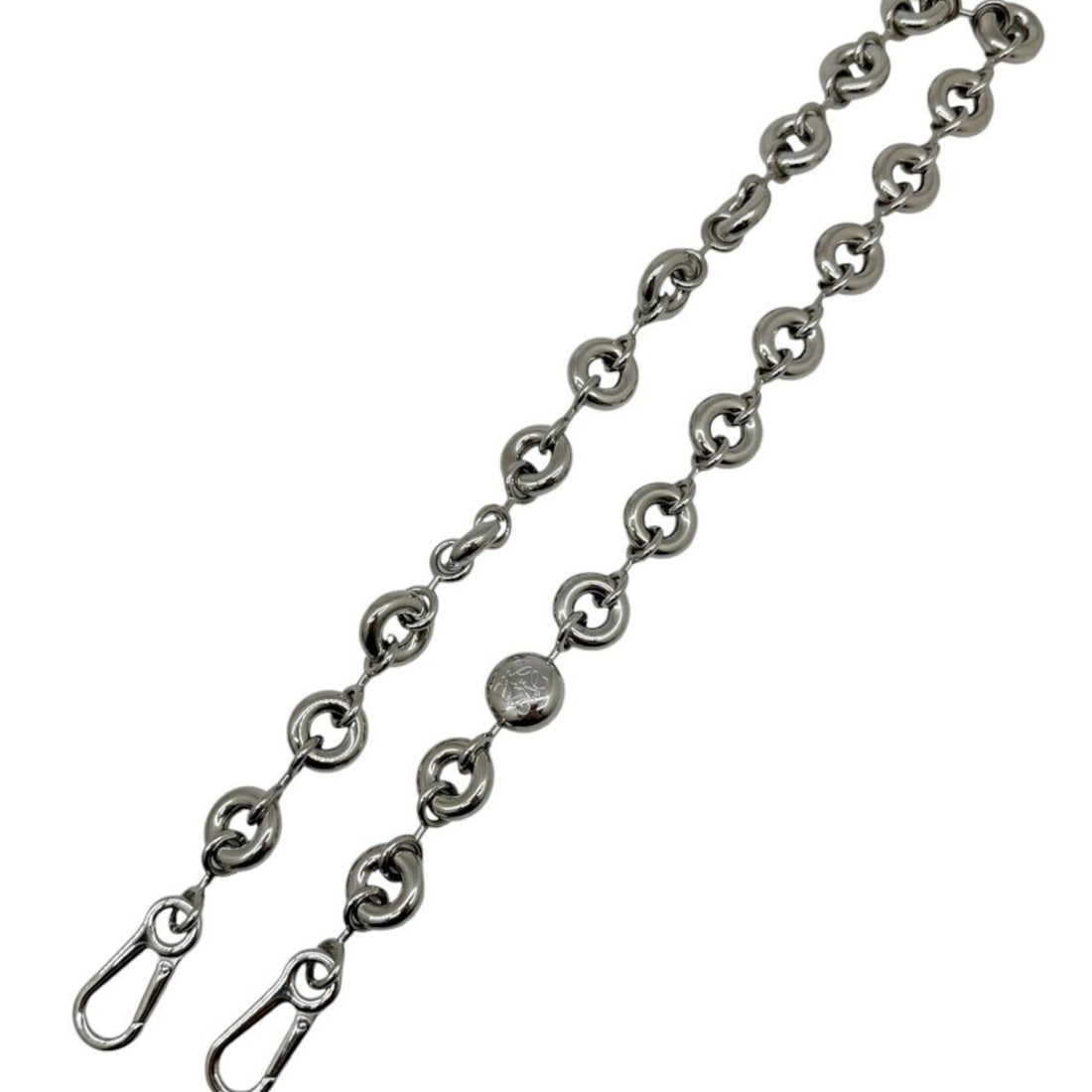LOEWE Donut Chain Strap, Brass, Silver Shoulder for Women and Men: --- Catalog ---Category: DesignType: StrapColor: SilverGender: Men,WomenMaterial: BrassCategory: GeneralBrand: Loewe--- Item List ---Section: ConditionRanking: Rank A Used - A few traces of usage, som