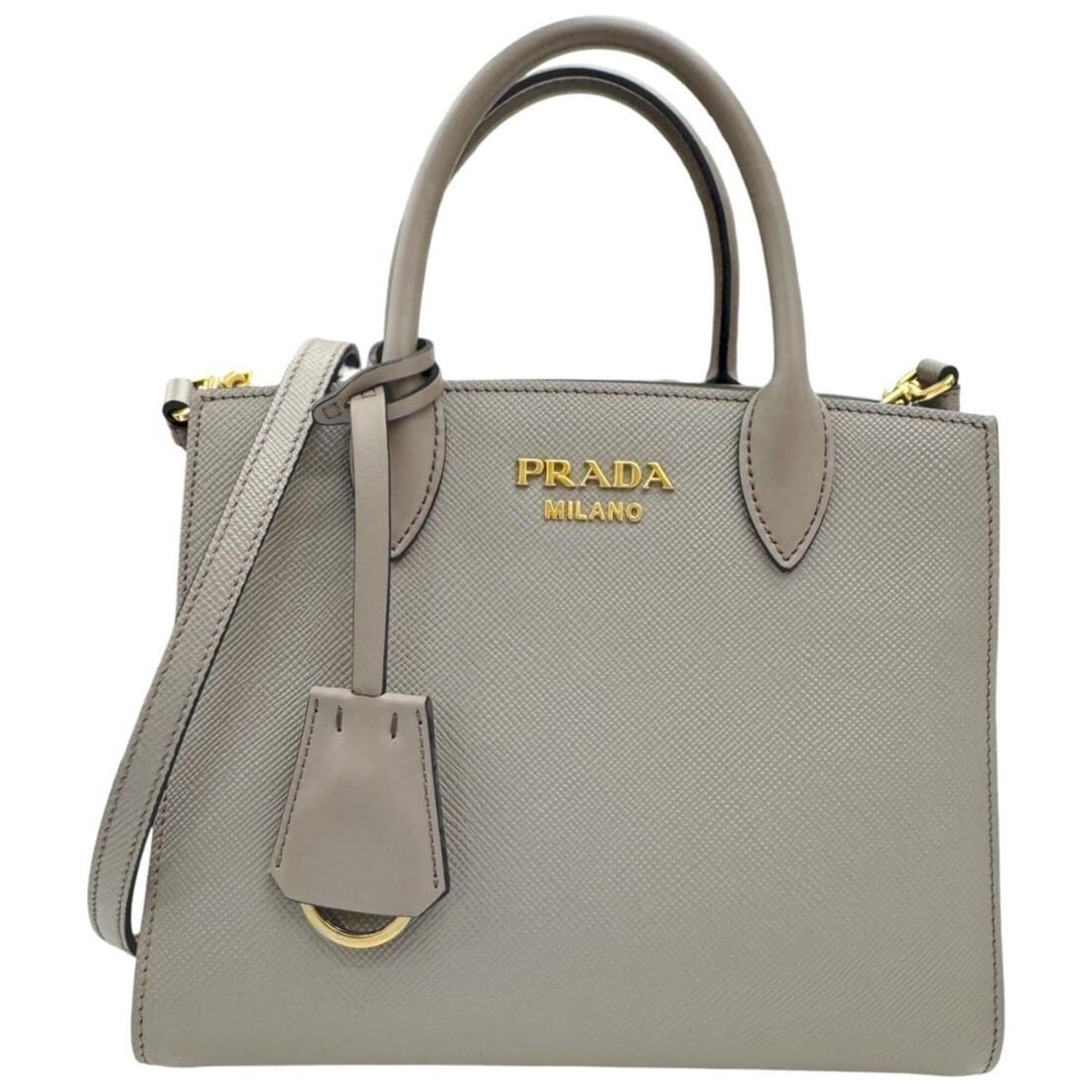 PRADA Saffiano Leather Handbag Shoulder Bag Greige 1BA284 Women's (1 of 15)