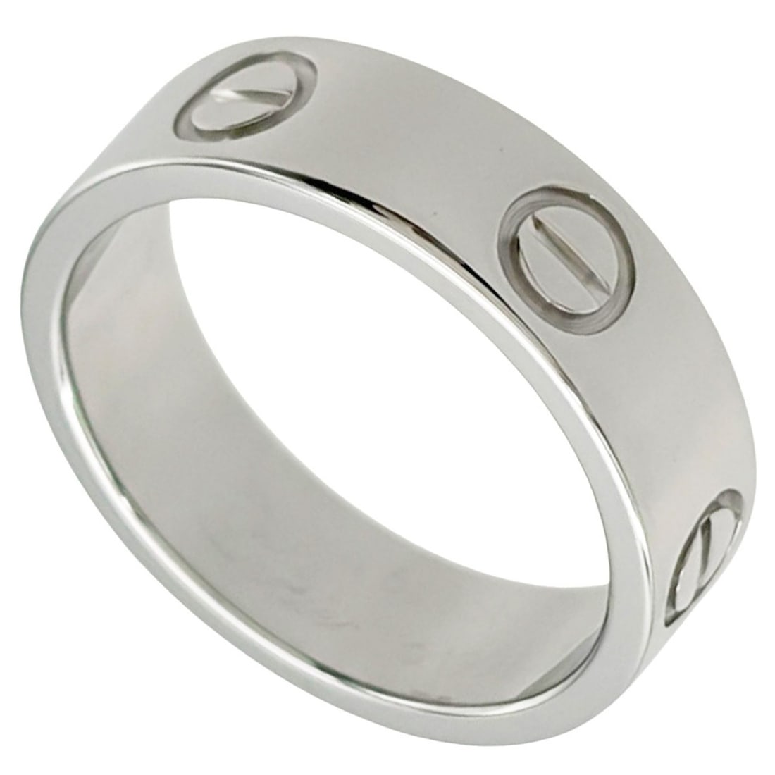 Cartier Love Ring Classic Ring, Size #52, 18K White Gold, 7.0g: --- Catalog ---Category: SizeUS Size: 6.5Brand Size: 52Category: DesignType: Band ringColor: White goldGender: WomenMaterial: White gold (18K)Category: GeneralBrand: Cartier--- Item List ---Section: C