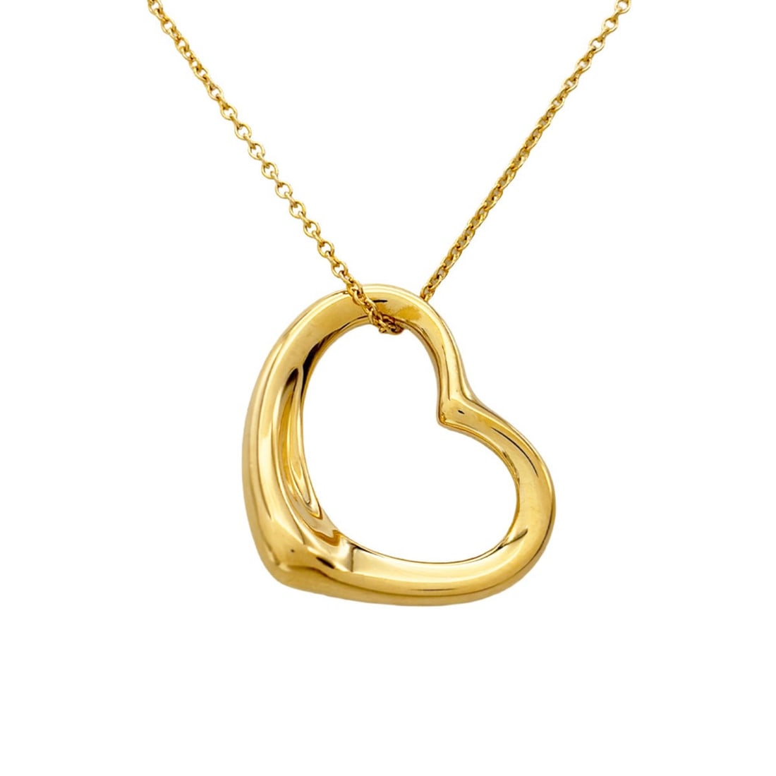 Tiffany & Co. Elsa Peretti Open Heart Necklace, 18K Yellow Gold, 6.4g, Women's.: --- Catalog ---Category: SizePendant Size: 22mm x 19mm / 0.86'' x 0.74''Neck Circumference: 41 cm / 16.14''Category: DesignColor: Yellow goldGender: WomenMaterial: Yellow gold (18K)Necklace Type: Neck