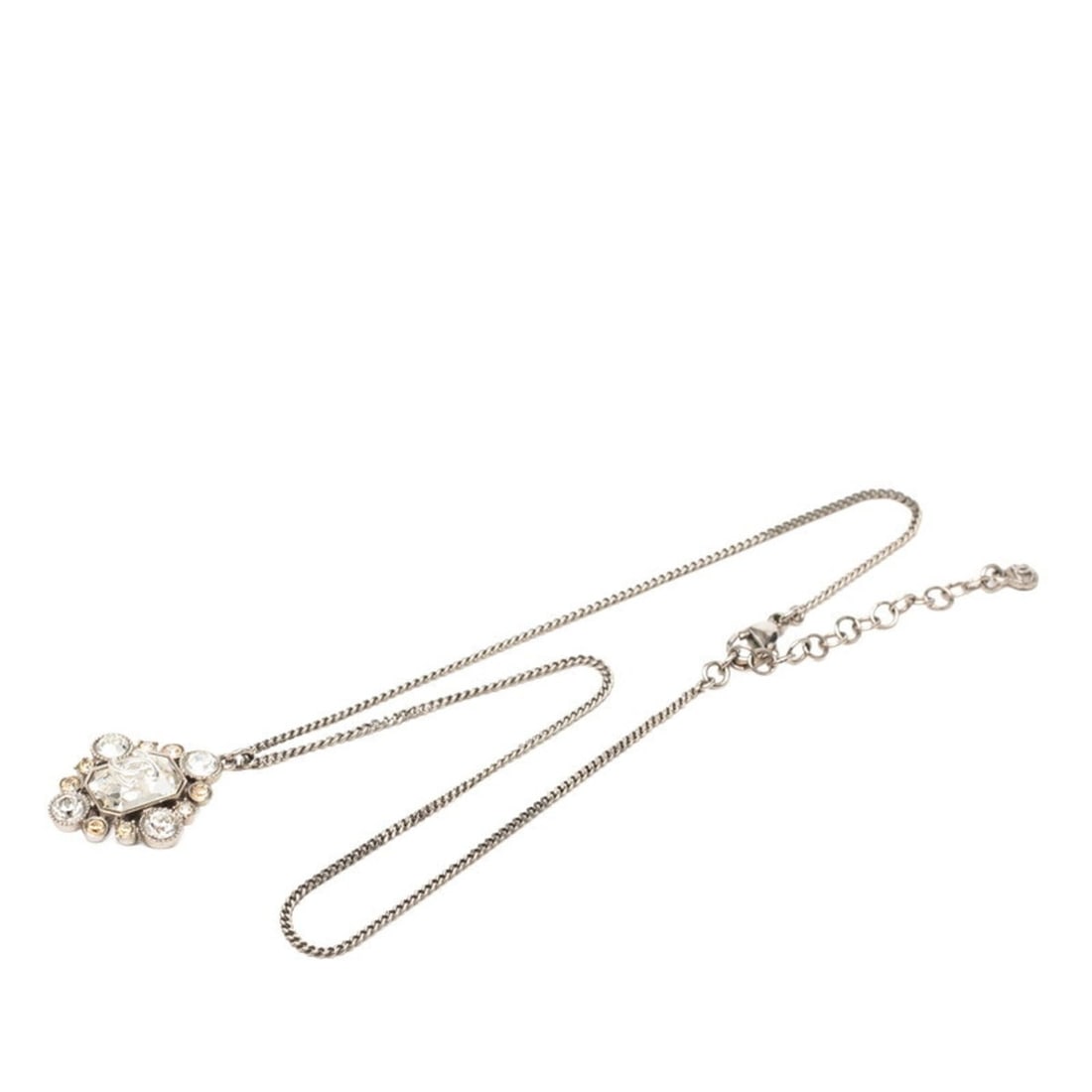 Chanel Coco Mark Necklace, Silver Metal Rhinestone, Women's CHANEL: --- Catalog ---Category: SizePendant Size: 31.9mm x 25.4mm / 1.25'' x 0.99''Neck Circumference: 49 cm / 19.29''Category: DesignColor: SilverGender: WomenMaterial: Metal, RhinestoneNecklace Type: Neckl