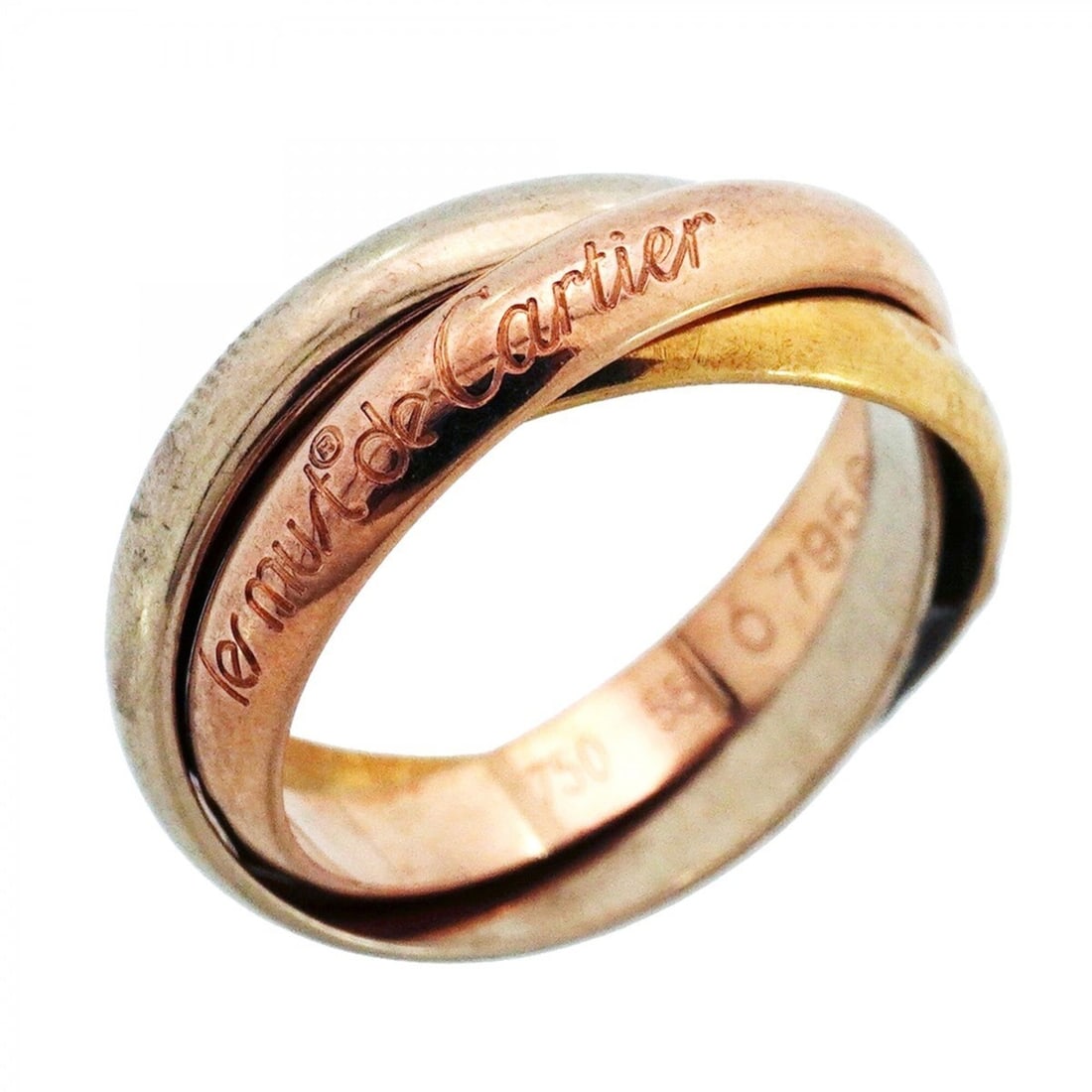 Cartier Trinity Classic Ring, 18K Yellow Gold, White Pink Size #55, Ladies', P3070733: --- Catalog ---Category: SizeUS Size: 7.5Brand Size: 55Category: DesignType: Band ringGender: WomenMaterial: Pink gold (18K), White gold (18K), Yellow gold (18K)Category: GeneralBrand: Cartier---