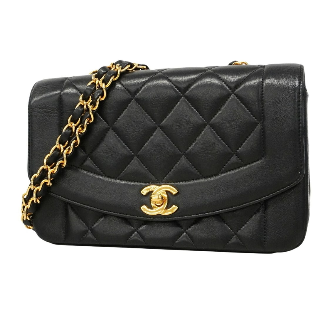 Chanel Diana Chain Shoulder Bag, Lambskin, Black, Women's, P3061124: --- Catalog ---Category: SizeSize (HxWxD): 14cm x 22cm x 7cm / 5.51'' x 8.66'' x 2.75''Category: DesignType: Shoulder bagColor: BlackGender: WomenMaterial: Leather Hardware Color: GoldLeather/Fur