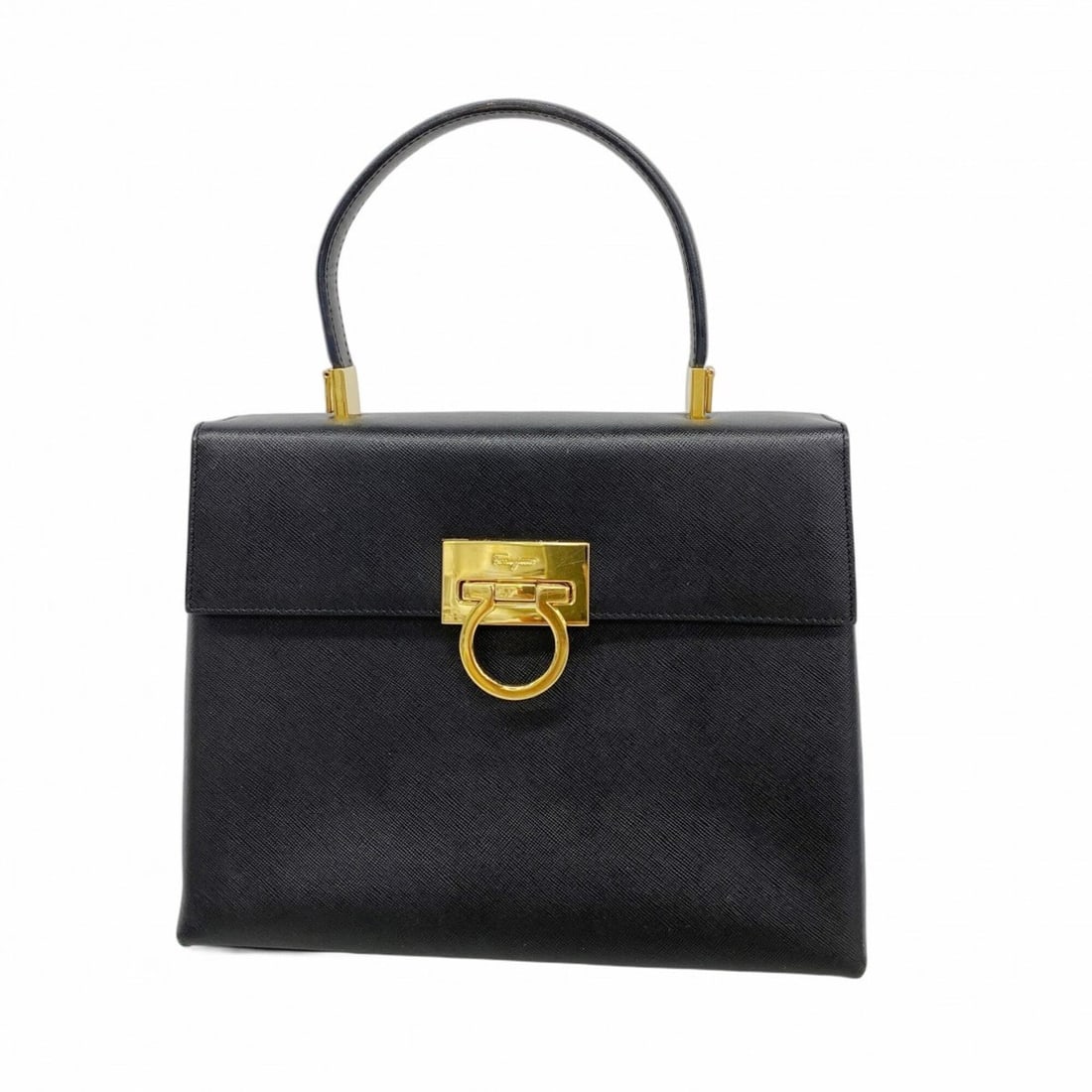 Salvatore Ferragamo Gancini Leather Handbag, Black, Women's, P3025092: --- Catalog ---Category: SizeSize (HxWxD): 20cm x 26cm x 10cm / 7.87'' x 10.23'' x 3.93''Category: DesignType: HandbagColor: BlackGender: WomenMaterial: Leather Hardware Color: GoldCategory: