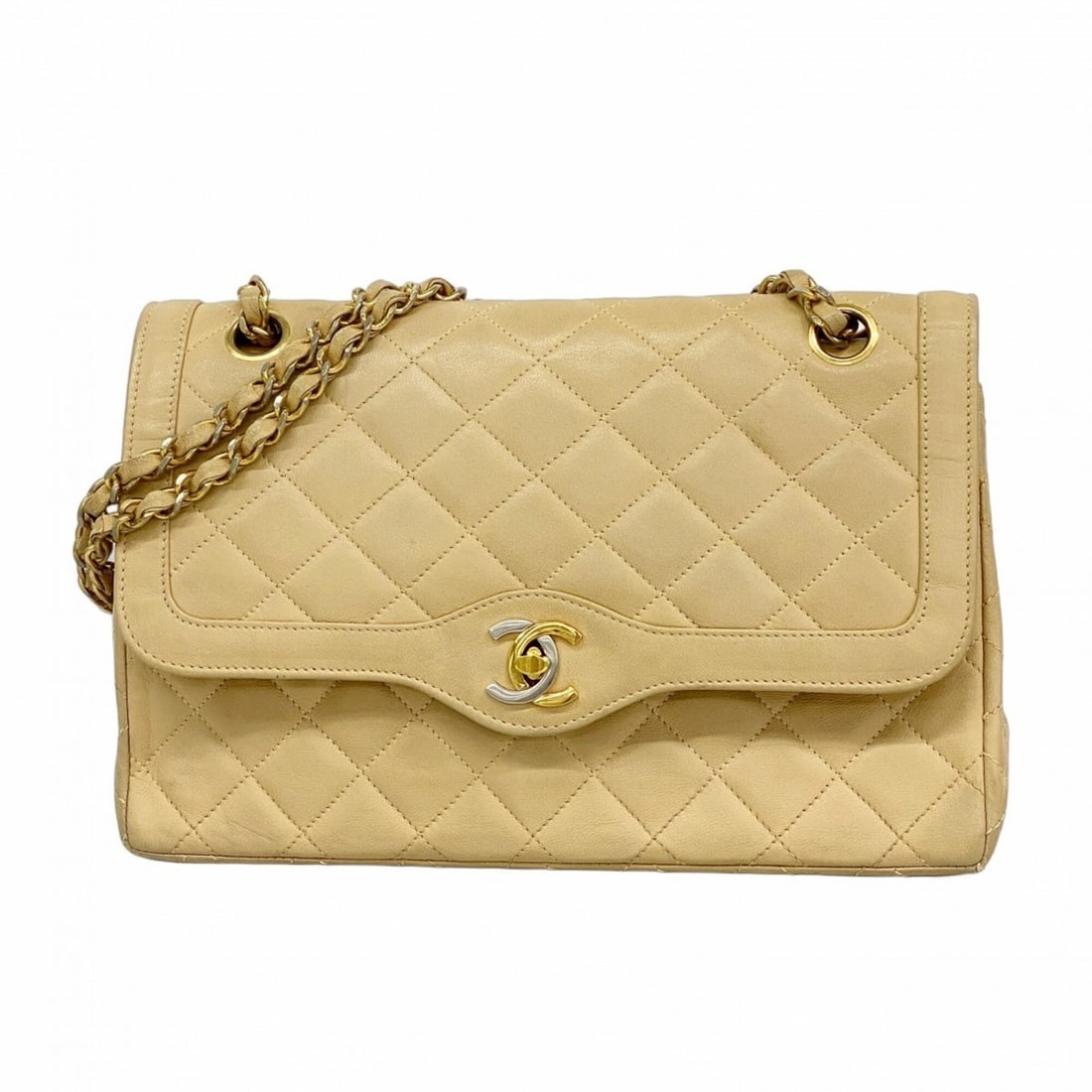 Chanel Matelassé Shoulder Bag, Paris Limited Edition, Double Flap, Chain, Lambskin, Beige, Women's,: --- Catalog ---Category: SizeSize (HxWxD): 17.5cm x 26cm x 7cm / 6.88'' x 10.23'' x 2.75''Category: DesignType: Shoulder bagColor: BeigeGender: WomenMaterial: Leather Hardware Color: GoldLeather/Fur T