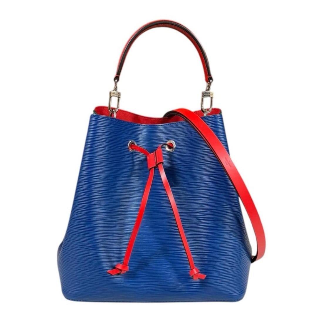 Louis Vuitton NeoNoe Tricolor Epi Shoulder Bag, Handbag, Leather, M55395, Blue, Women's, LOUIS: --- Catalog ---Category: SizeSize (HxWxD): 26cm x 25cm x 17cm / 10.23'' x 9.84'' x 6.69''Category: DesignType: Handbag, Shoulder bagColor: Blue, Blue green, Borneo green, Coquelicots, Or, Red color, T