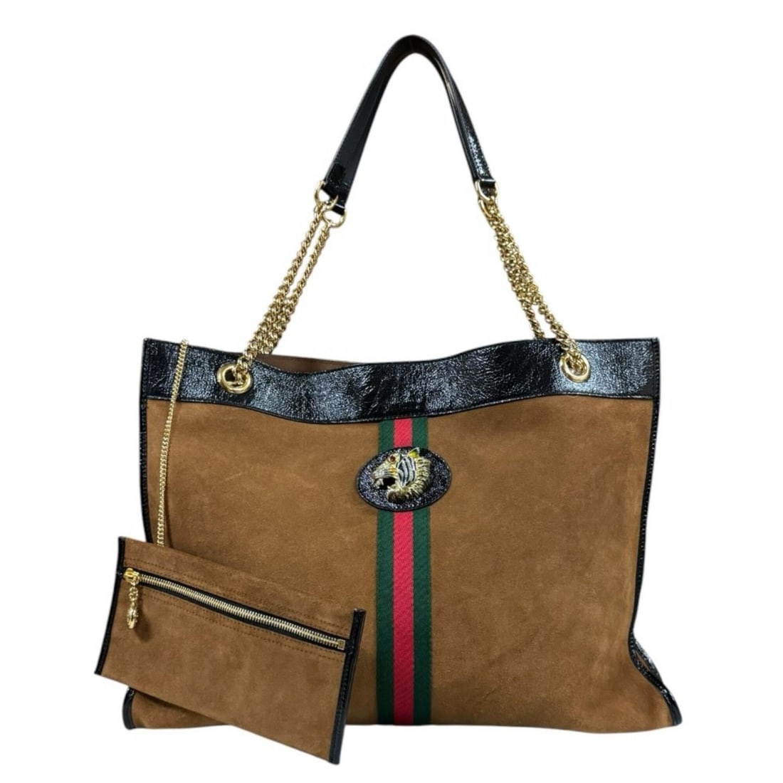 Gucci Raja Tote Bag, Suede 537219, Brown, Men's/Women's, GUCCI Chain: --- Catalog ---Category: SizeSize (HxWxD): 34cm x 44.5cm x 6cm / 13.38'' x 17.51'' x 2.36''Category: DesignType: Pouch, Tote bagColor: Black, BrownGender: Men,WomenMaterial: Suede , Leather Category: 