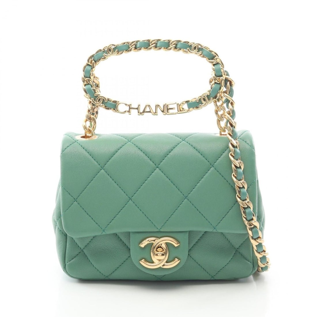 Chanel Mini Matelassé Oval Logo Top Handle 2-Way Shoulder Bag/Handbag, Lambskin Leather, Women's,: --- Catalog ---Category: SizeSize (HxWxD): 13cm x 16.5cm x 6.5cm / 5.11'' x 6.49'' x 2.55''Category: DesignType: Handbag, Shoulder bagColor: GreenGender: WomenMaterial: Leather Hardware Color: