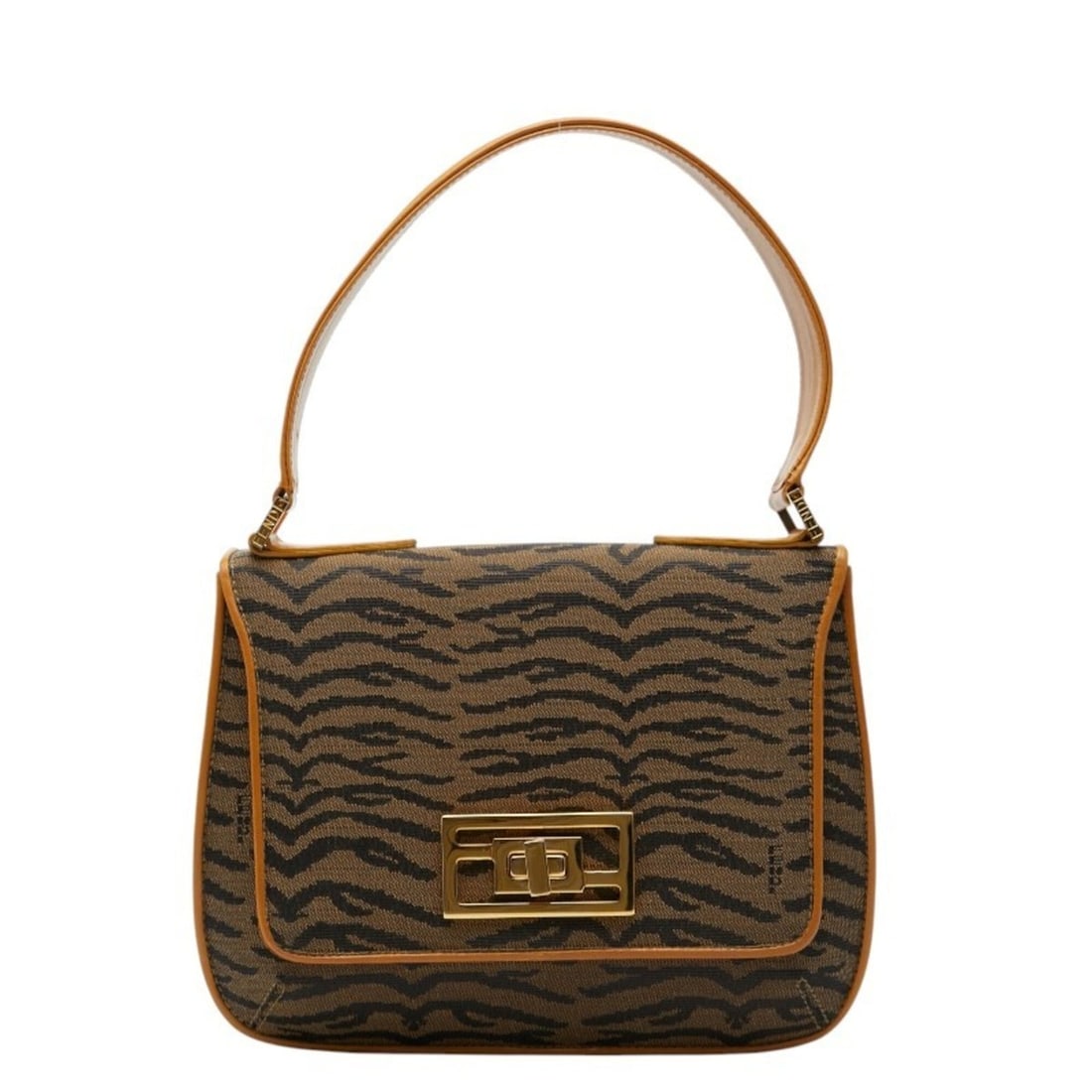 Fendi Tiger Print Handbag, Brown and Black Canvas Leather, Women's FENDI: --- Catalog ---Category: SizeHandle Drop: 15.50cm / 6.10''Size (HxWxD): 20cm x 26cm x 6.5cm / 7.87'' x 10.23'' x 2.55''Category: DesignType: HandbagColor: Black, BrownGender: WomenClosure: Turn