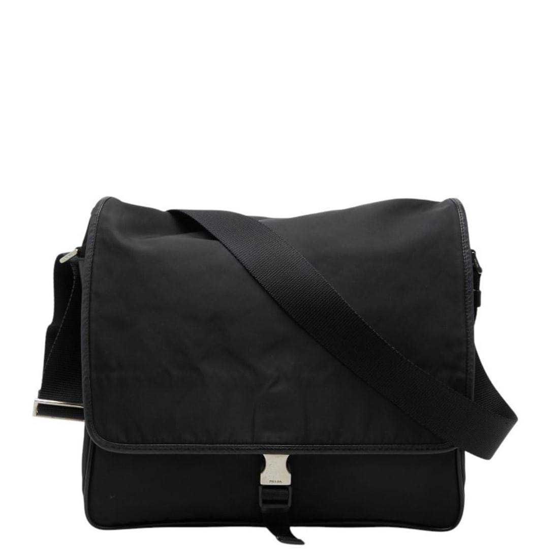 Prada Triangle Logo Plate Crossbody Shoulder Bag Messenger Black Nylon Leather Women's PRADA: --- Catalog ---Category: SizeStrap Drop: 46cm / 18.11''Size (HxWxD): 29cm x 31cm x 8.5cm / 11.41'' x 12.2'' x 3.34''Category: DesignType: Messenger bag, Shoulder bagColor: BlackGender: WomenMaterial: 