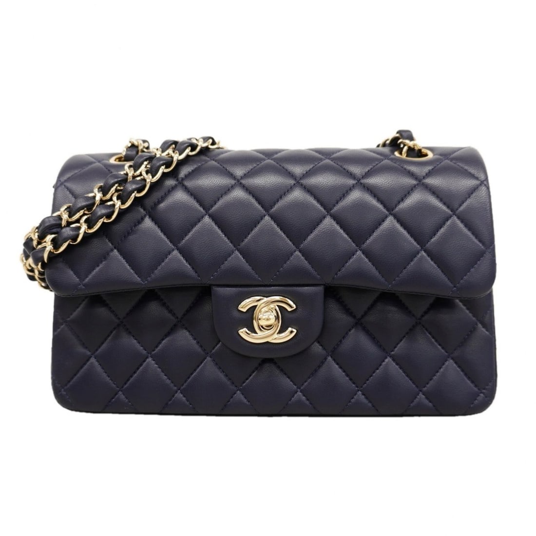 Chanel Matelassé Shoulder Bag, Double Flap, Chain, Lambskin, Navy Champagne, Women's: --- Catalog ---Category: SizeSize (HxWxD): 13.5cm x 23cm x 6.5cm / 5.31'' x 9.05'' x 2.55''Category: DesignType: Shoulder bagColor: NavyGender: WomenMaterial: Leather Hardware Color: Champagne goldLea