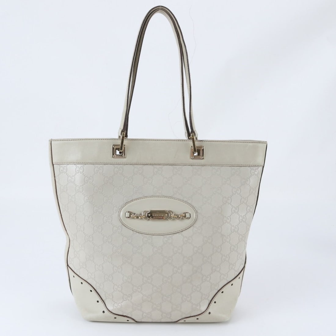 Gucci Guccissima 145984 Leather Tote Handbag Shoulder Bag for Women: --- Catalog ---Category: SizeSize (HxWxD): 31cm x 25cm x 12cm / 12.2'' x 9.84'' x 4.72''Handle Length: 47cm / 18.5''Category: DesignType: HandbagColor: WhiteGender: WomenMaterial: Leather Category: Ge