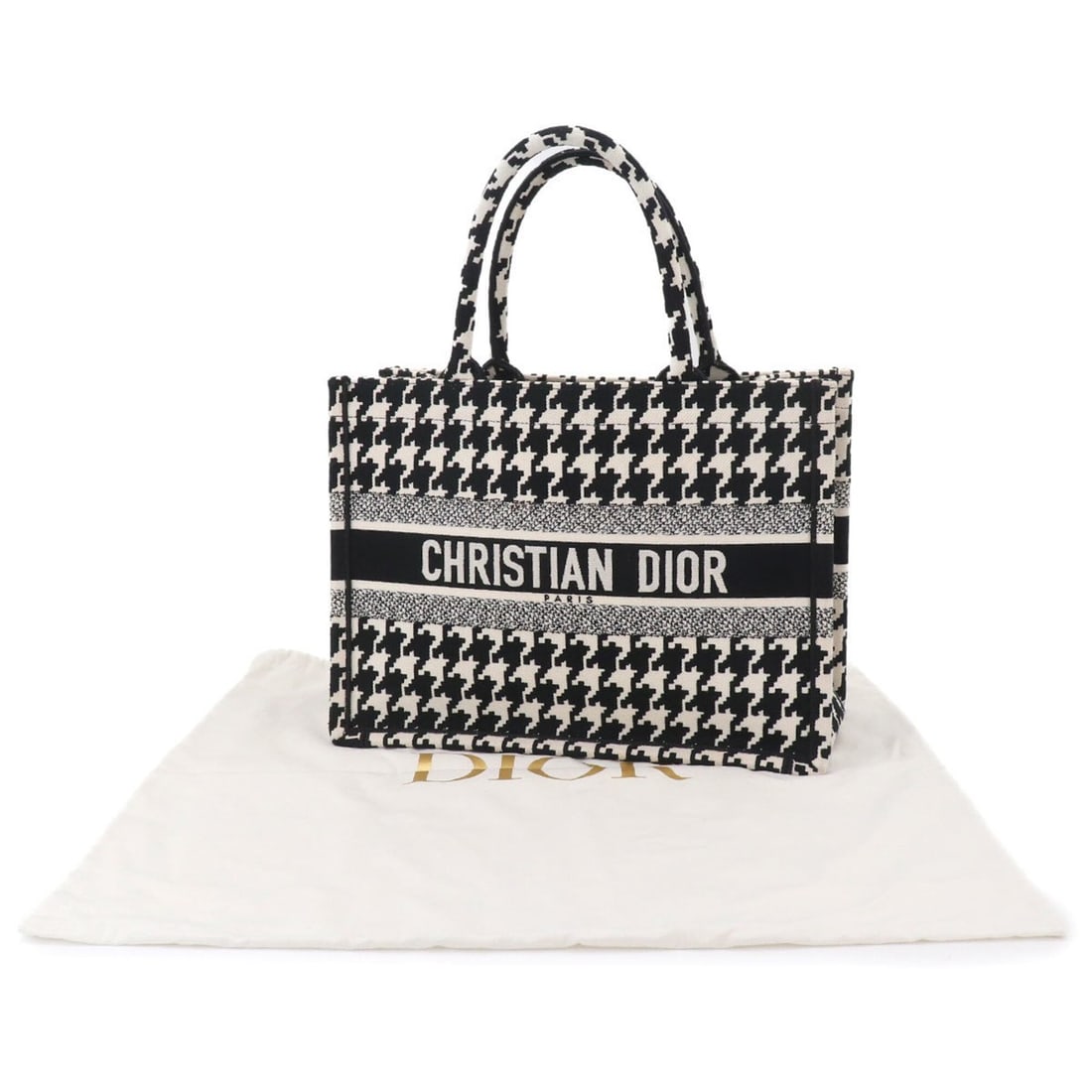 Christian Dior Book Tote Medium Handbag, Canvas, Black and White Houndstooth Pattern, M1296ZTQT (1 of 9)