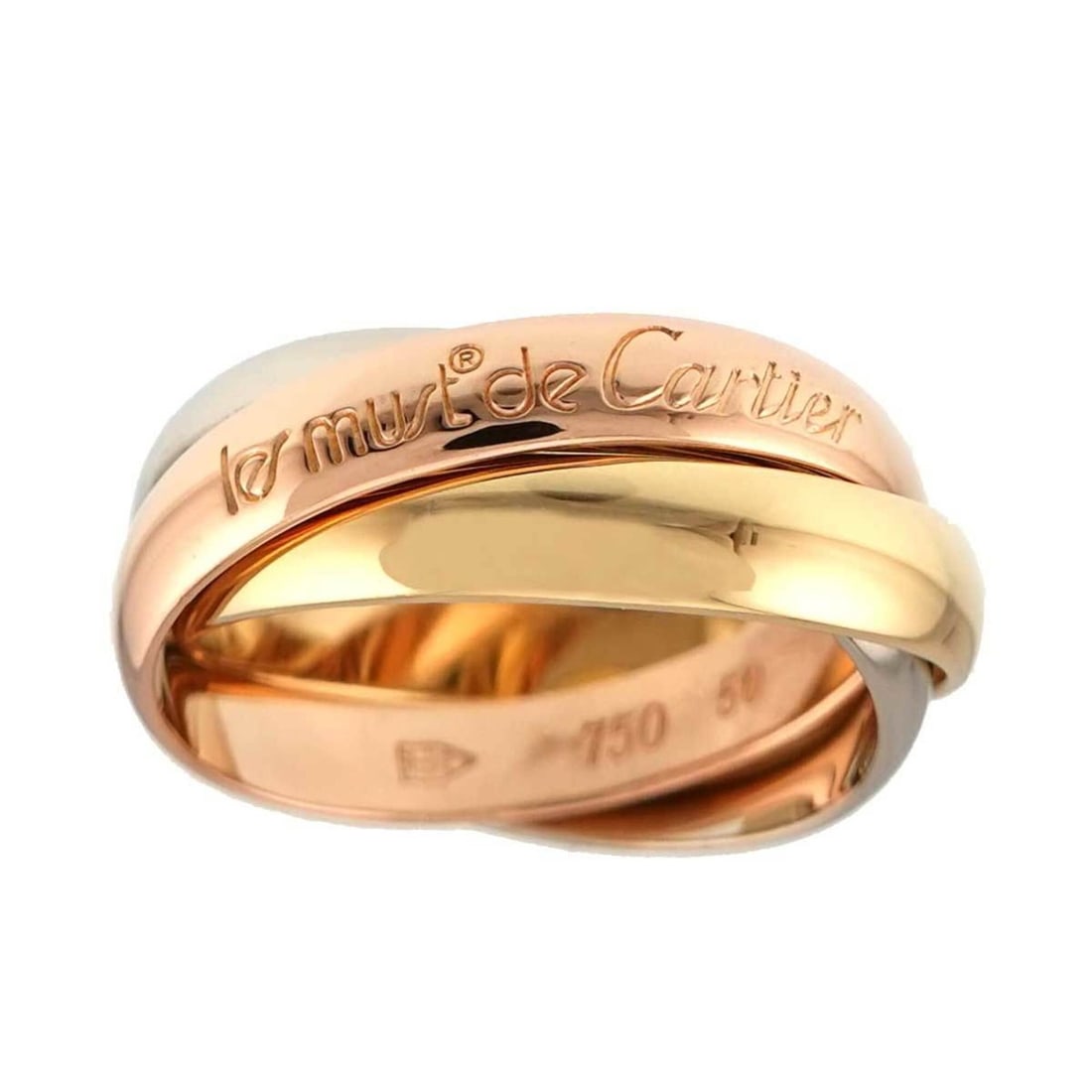 Cartier Trinity Medium MM #50 Ring, 18K Yellow Gold, White Pink Triple Band, Three 3 Colors, 750 (1 of 8)