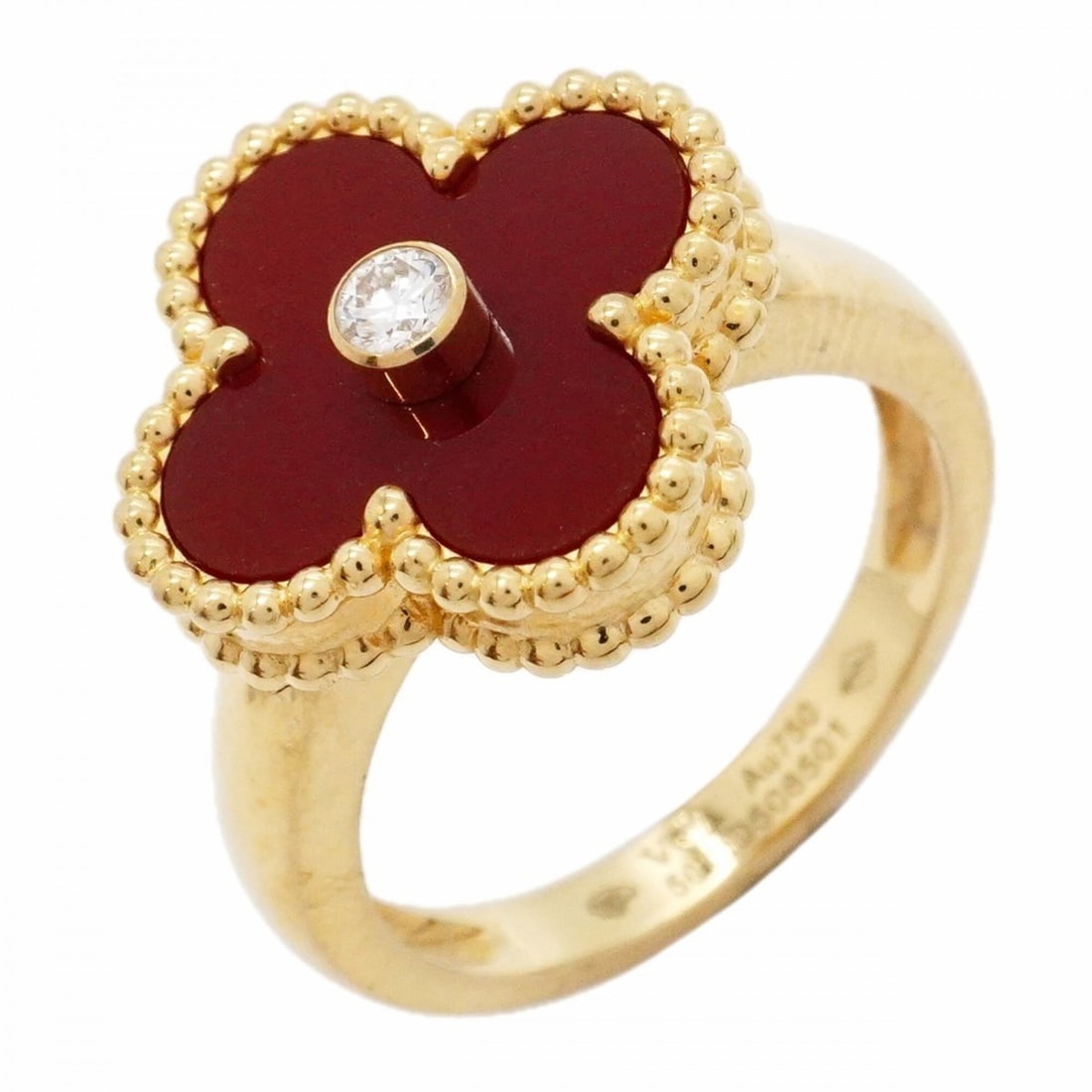 Van Cleef & Arpels Alhambra Ring, 1PD (18K Yellow Gold), Diamond, Carnelian Red, Size #50, Ladies' (1 of 10)