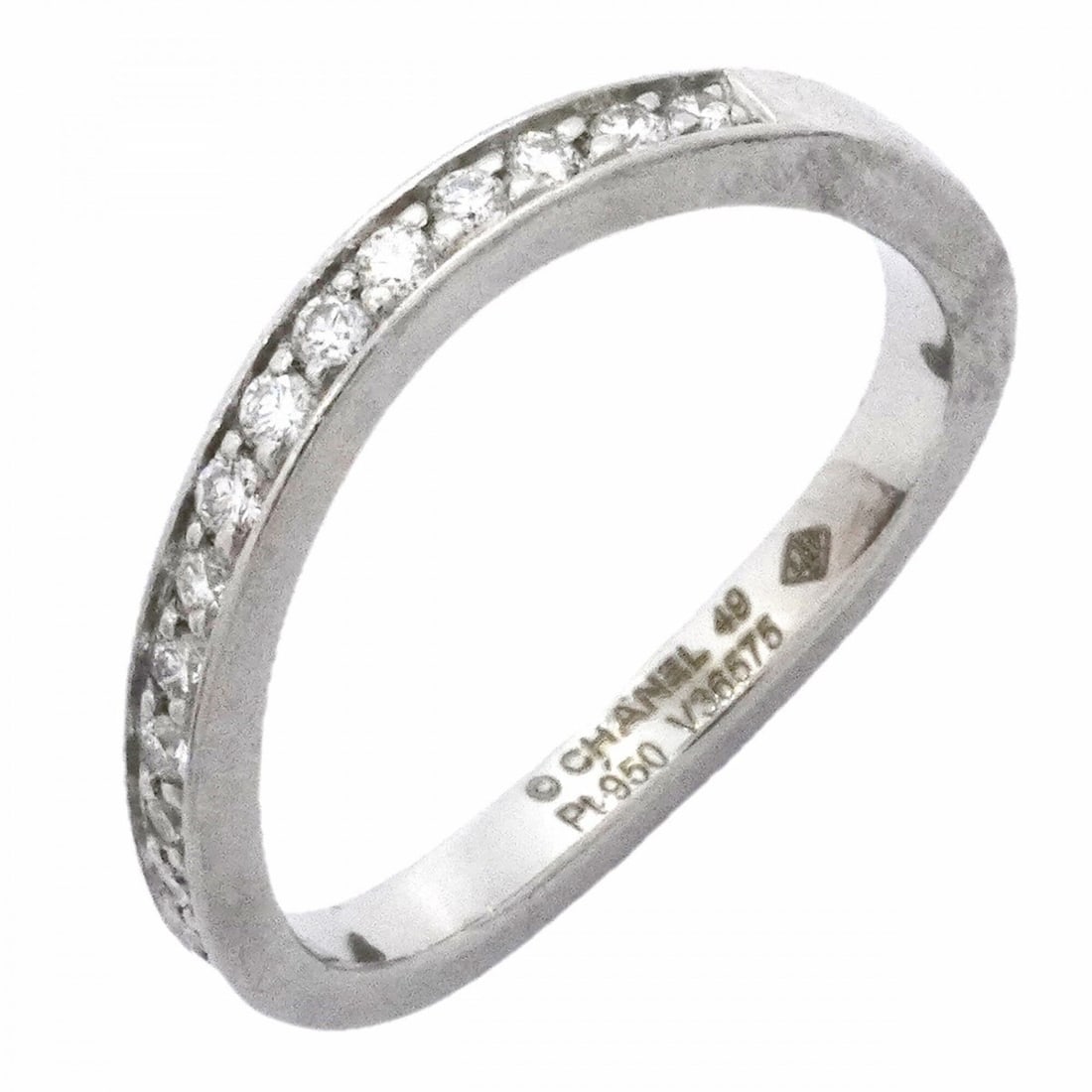 Chanel Ruban de Half Eternity Ring, Pt950 Platinum, Diamond, Size #49, Women's: --- Catalog ---Category: SizeUS Size: 5Brand Size: 49Category: DesignType: Band ringStone: DiamondGender: WomenMaterial: Platinum 950Category: GeneralBrand: Chanel--- Item List ---Section: ConditionRa