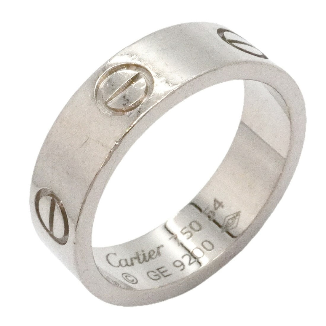 Cartier Love Ring, 18K White Gold, Size 54, Ladies': --- Catalog ---Category: SizeUS Size: 7Brand Size: 54Category: DesignType: Band ringGender: WomenMaterial: White gold (18K)Category: GeneralBrand: Cartier--- Item List ---Section: ConditionRanking: Ra