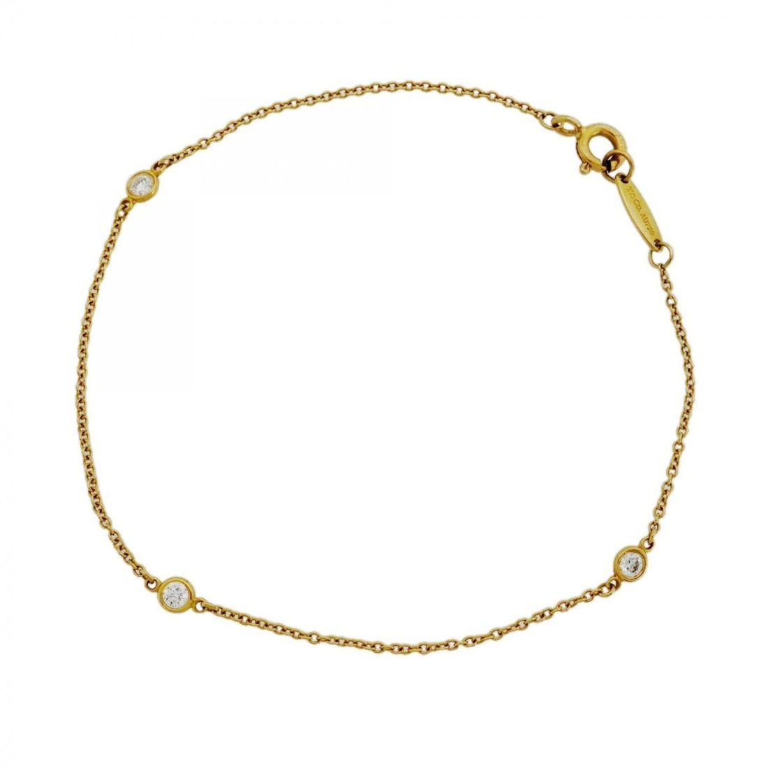 Tiffany & Co. By the Yard Bracelet, 3PD (3 Diamonds), 18K Yellow Gold, Women's: --- Catalog ---Category: SizeLength: 17.5cm / 6.88''Category: DesignType: Charm braceletStone: DiamondGender: WomenMaterial: Yellow gold (18K)Category: GeneralBrand: Tiffany--- Item List ---Section: C