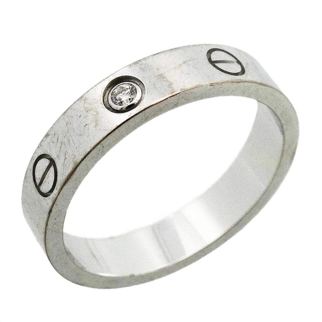 Cartier Mini Love Ring, 1PD (18K White Gold), Diamond, Size #55, Men's/Women's: --- Catalog ---Category: SizeUS Size: 7.5Brand Size: 55Category: DesignType: Band ringStone: DiamondGender: Men,WomenMaterial: White gold (18K)Category: GeneralBrand: Cartier--- Item List ---Section: 