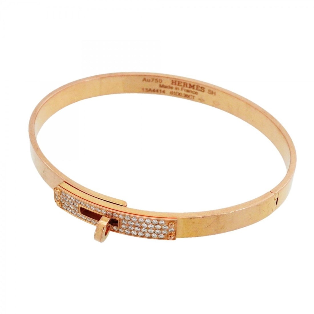 Hermes Kelly PM Bangle, 18KPG Pink Gold, 0.36ct Diamond, Women's: --- Catalog ---Category: SizeLength: 15.5cm / 6.1''Category: DesignType: BangleStone: DiamondGender: WomenMaterial: Pink gold (18K)Category: GeneralBrand: Hermes--- Item List ---Section: ConditionRank