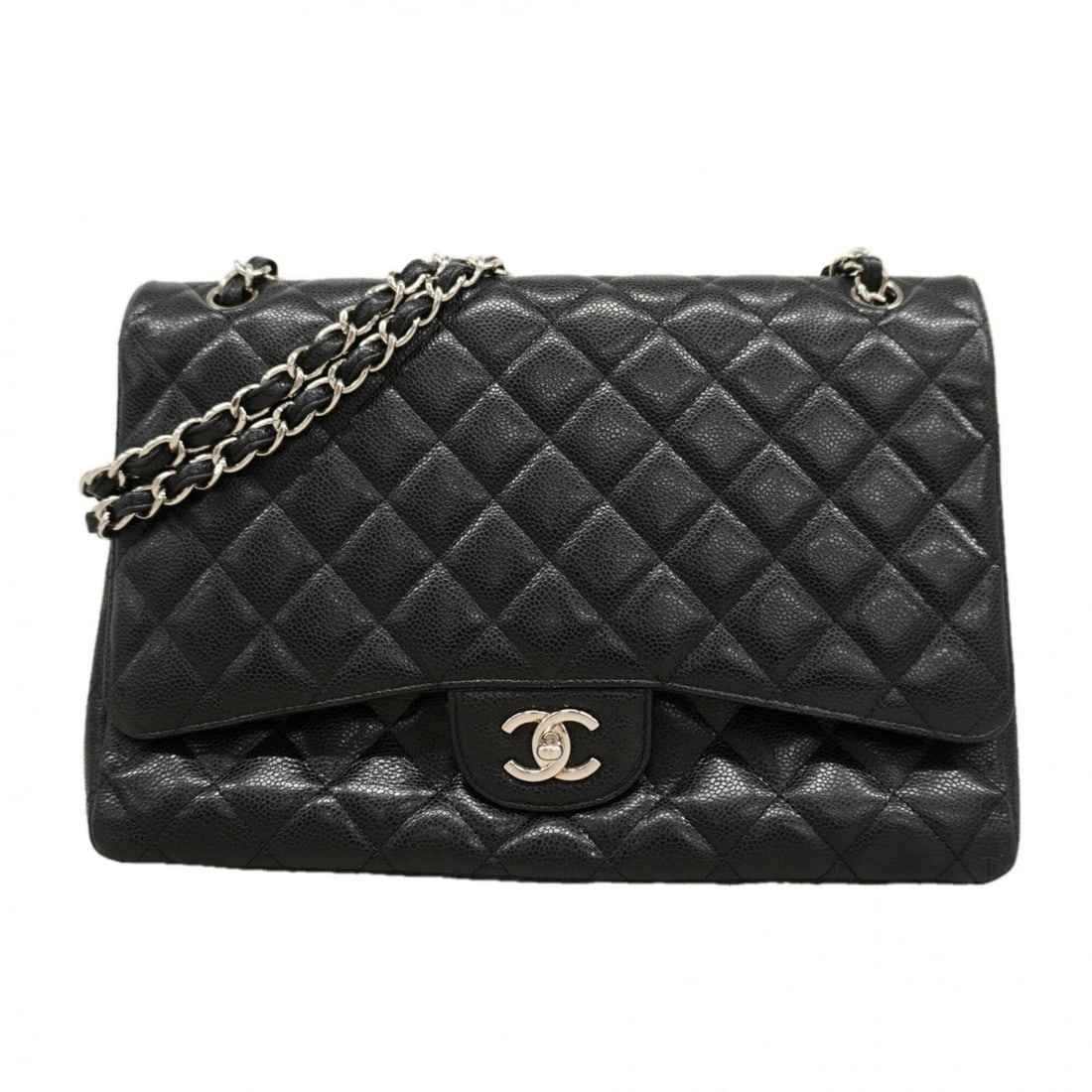 Chanel Shoulder Bag, Large Matelassé, Double Chain, Caviar Leather, Black, Women's: --- Catalog ---Category: SizeSize (HxWxD): 22cm x 33cm x 9cm / 8.66'' x 12.99'' x 3.54''Category: DesignType: Shoulder bagColor: BlackGender: WomenMaterial: Grained Calfskin Hardware Color: SilverCate