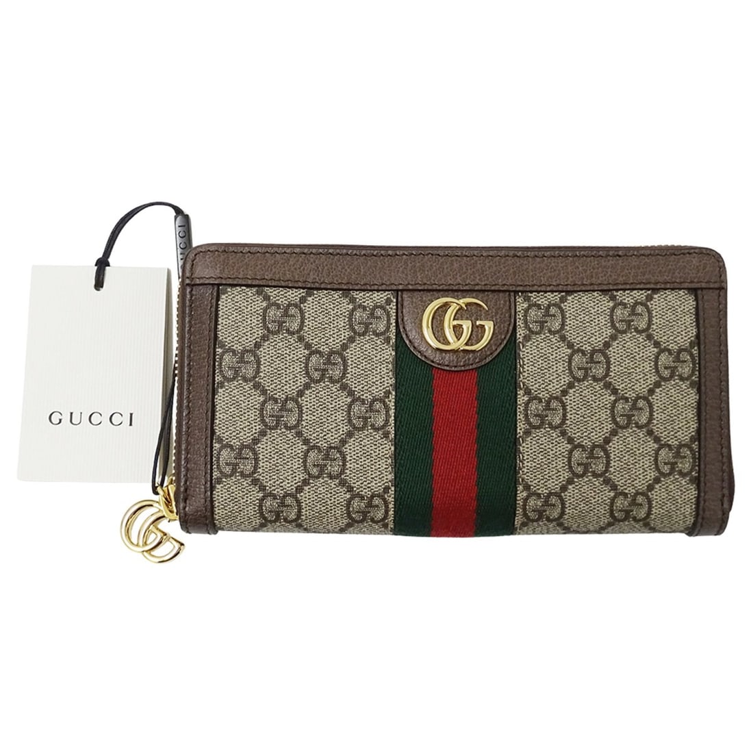 Gucci Ophidia Long Wallet, GG Supreme, Beige/Brown, 523154, Round Zipper: --- Catalog ---Category: SizeSize (HxWxD): 10cm x 19cm x 3cm / 3.93'' x 7.48'' x 1.18''Category: DesignType: Long wallet (bi-fold)Color: Beige, BrownGender: Men,WomenMaterial: GG Supreme , Canvas Cate