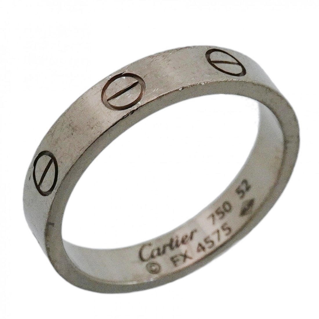 Cartier Mini Love Ring, 18K White Gold, Size 52, Ladies': --- Catalog ---Category: SizeUS Size: 6.5Brand Size: 52Category: DesignType: Band ringGender: WomenMaterial: White gold (18K)Category: GeneralBrand: Cartier--- Item List ---Section: ConditionRanking: 